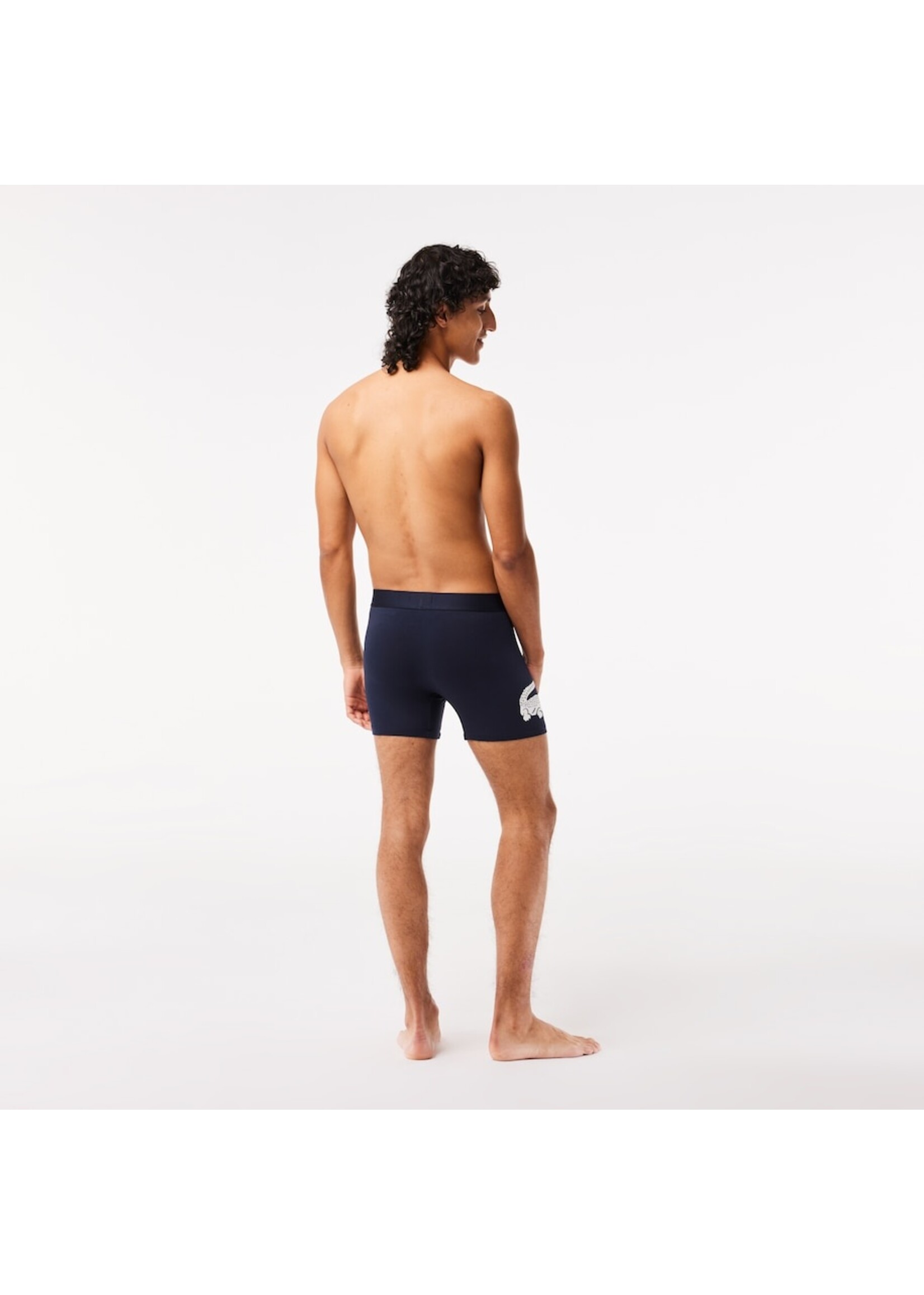 LACOSTE Men’s Crocodile Waist Long Stretch Cotton Boxer Brief 3-Pack