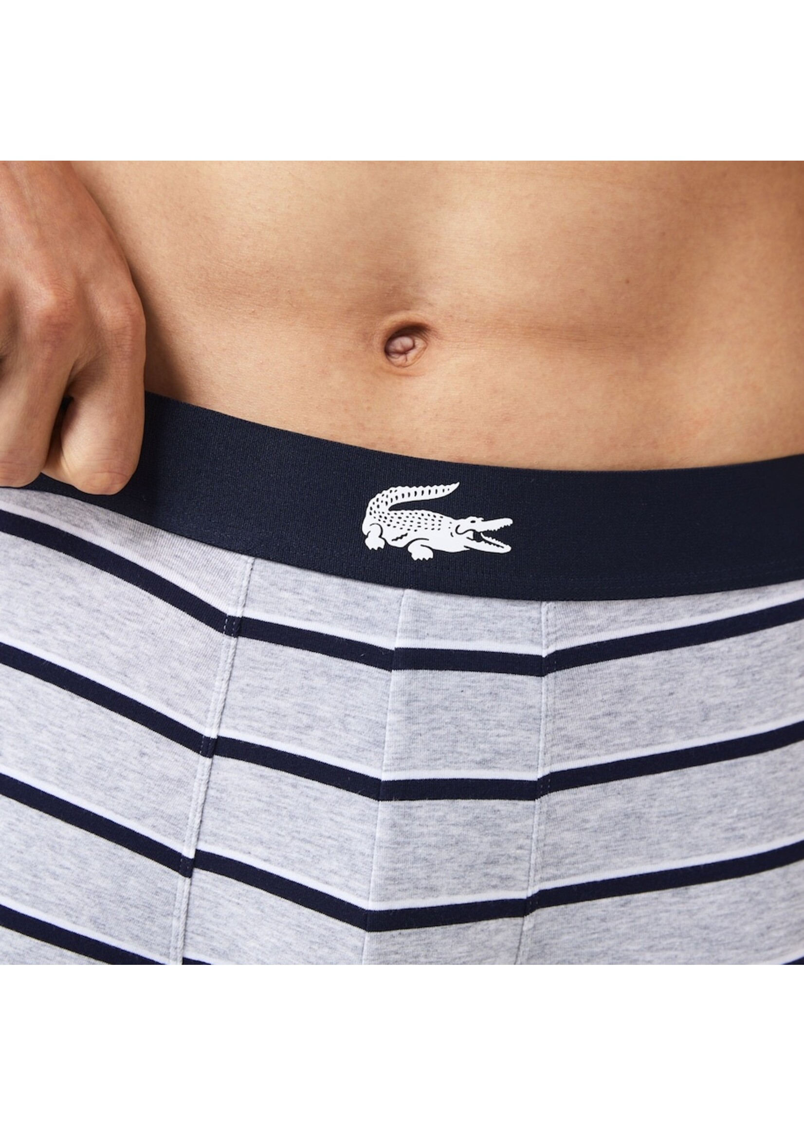 LACOSTE Men’s Crocodile Waist Long Stretch Cotton Boxer Brief 3-Pack