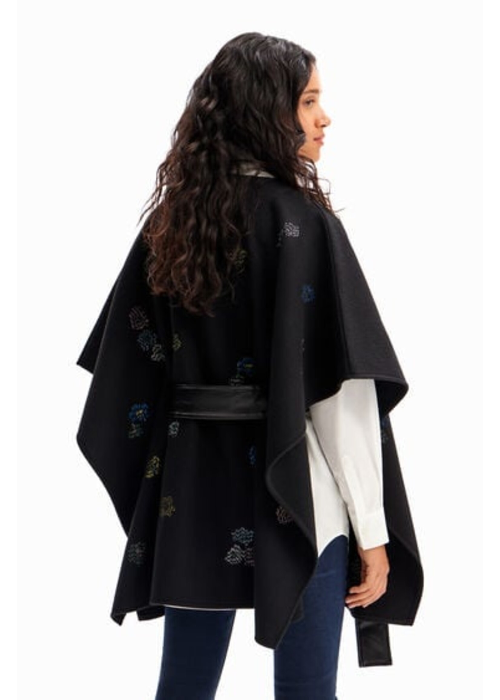 DESIGUAL Women's embroidered belted poncho