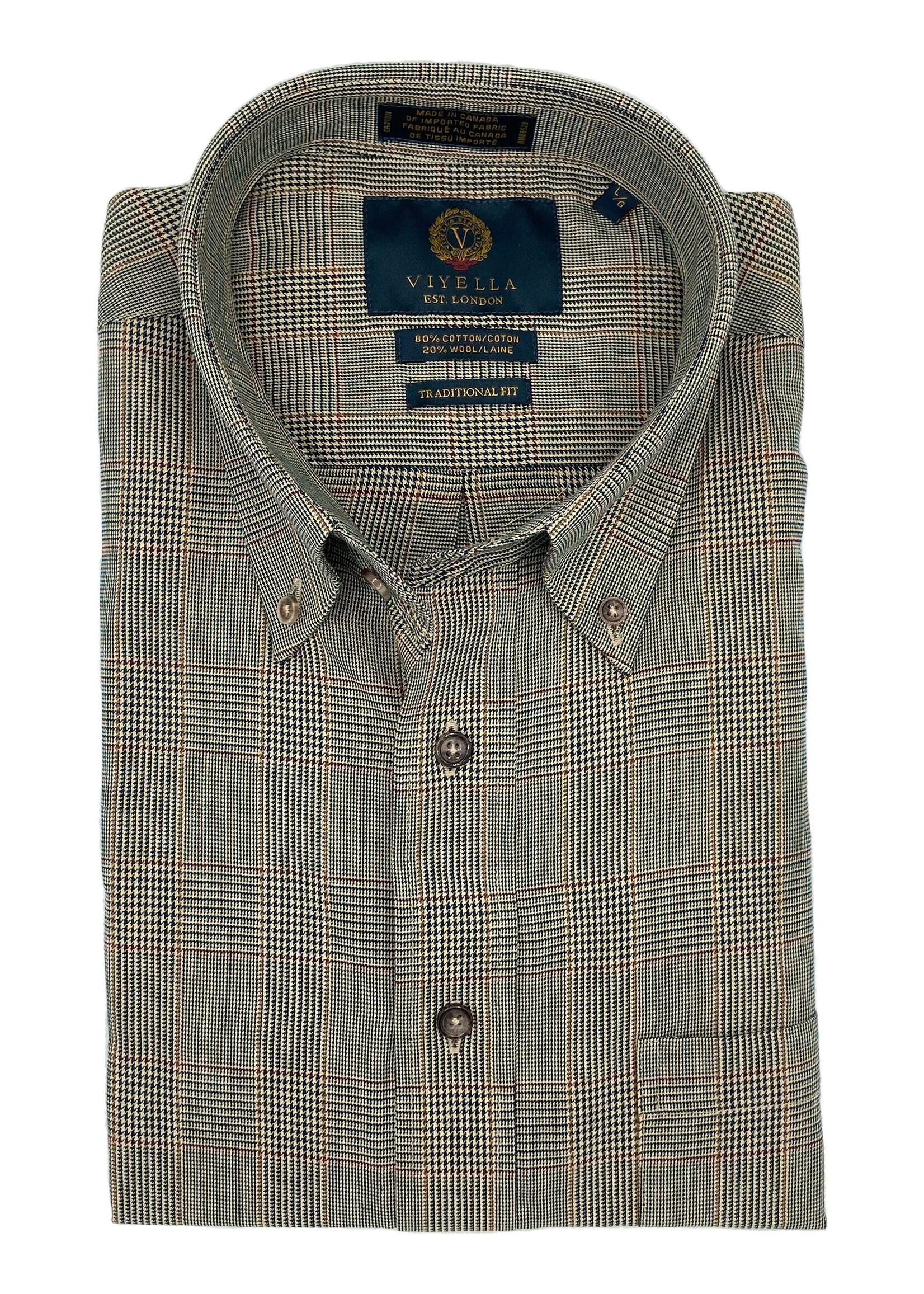 VIYELLA Viyella Taupe Made in Canada Button-Down Collar Sport Shirt