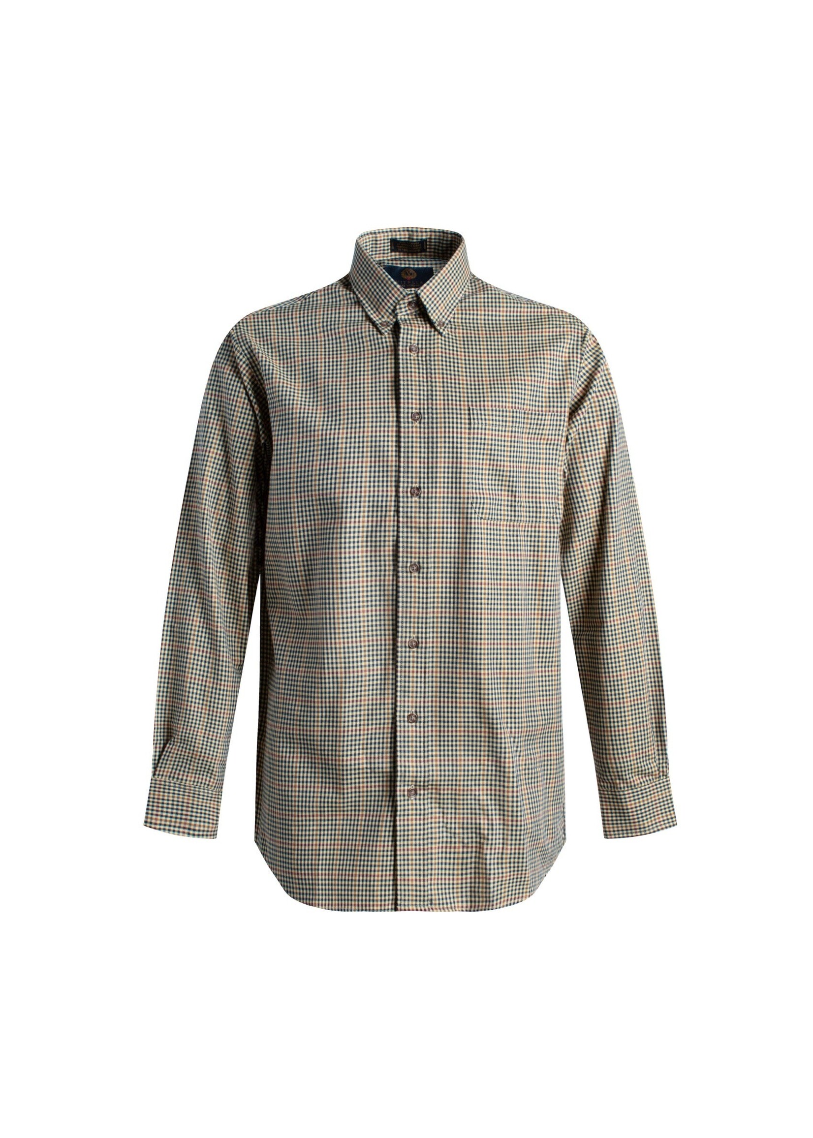 VIYELLA Tan and Navy Check Cotton and Wool Blend Button-Down Shirt