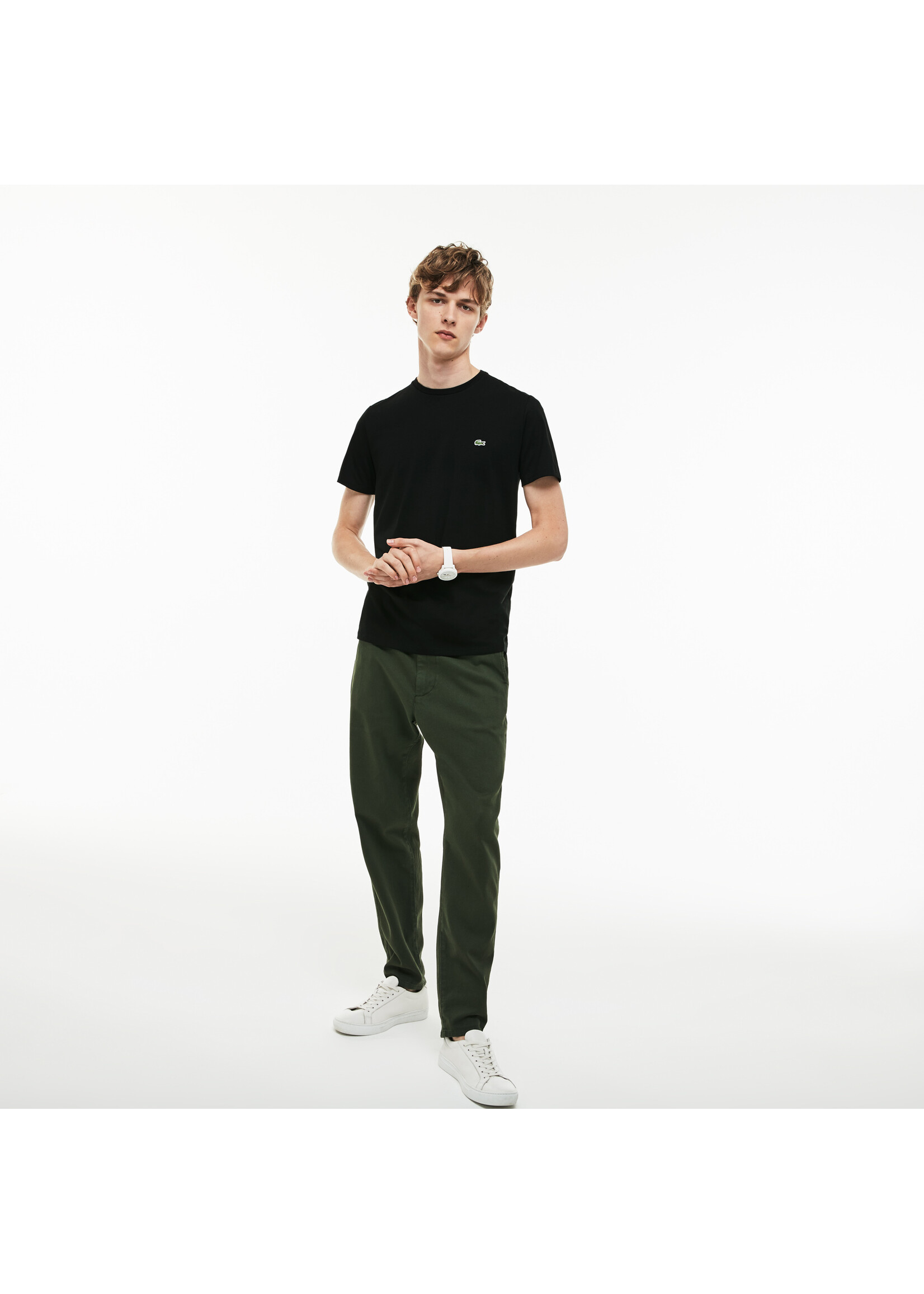 LACOSTE T-shirt col rond en jersey de coton pima uni pour homme-NOIR
