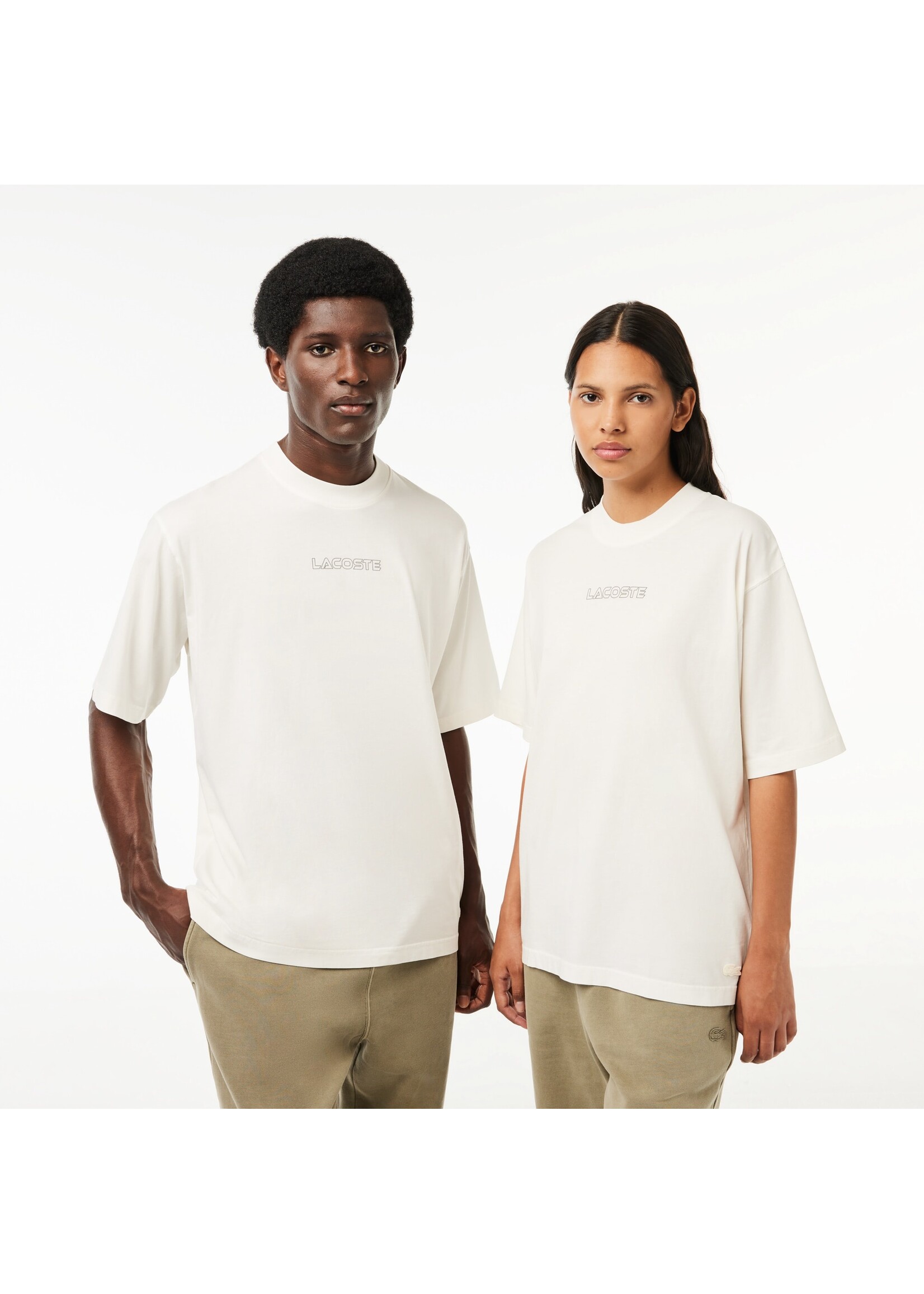 LACOSTE T-shirt loose fit en jersey de coton pour homme-BLANC