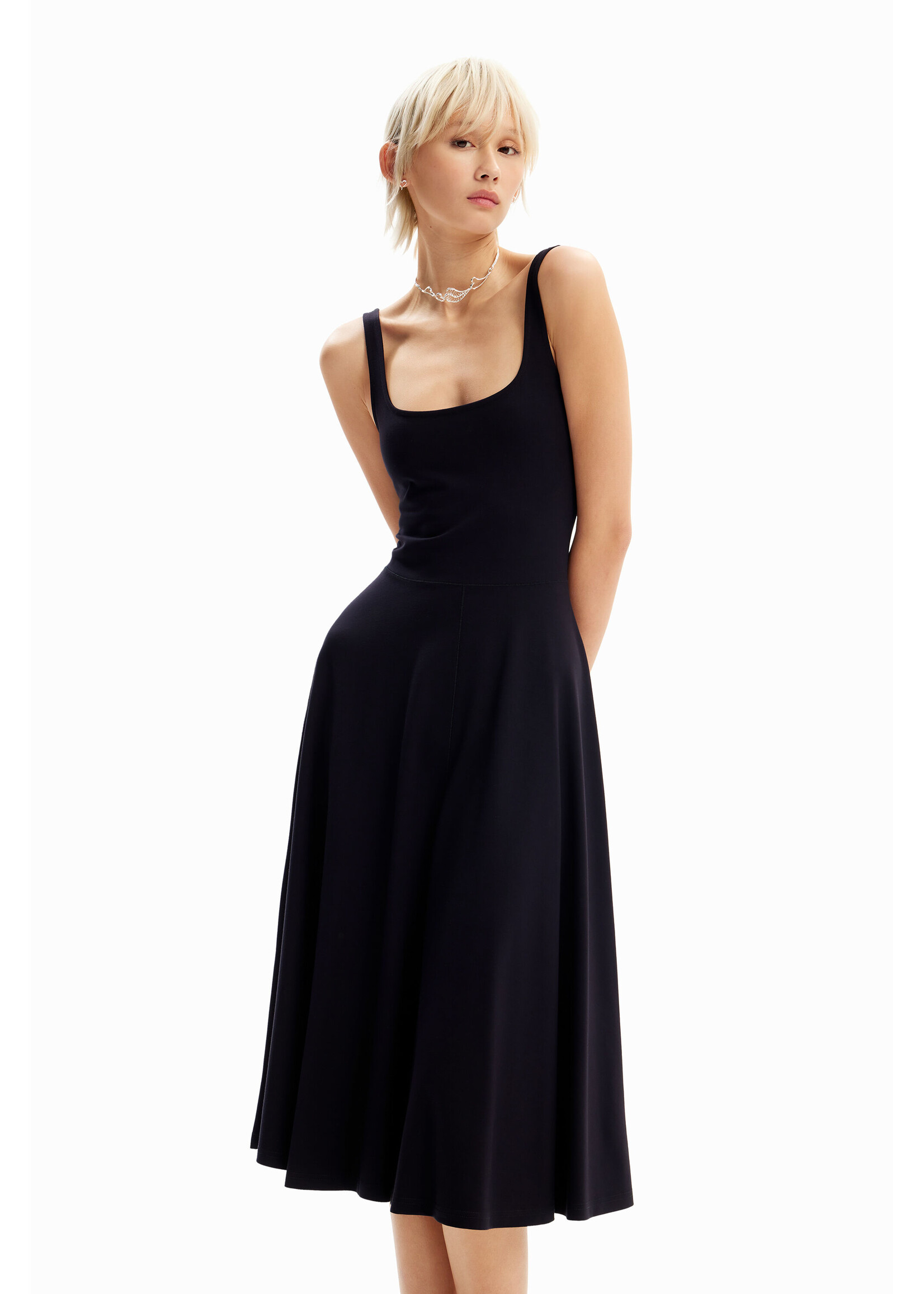 DESIGUAL Robe midi unie à bretelles-NOIR