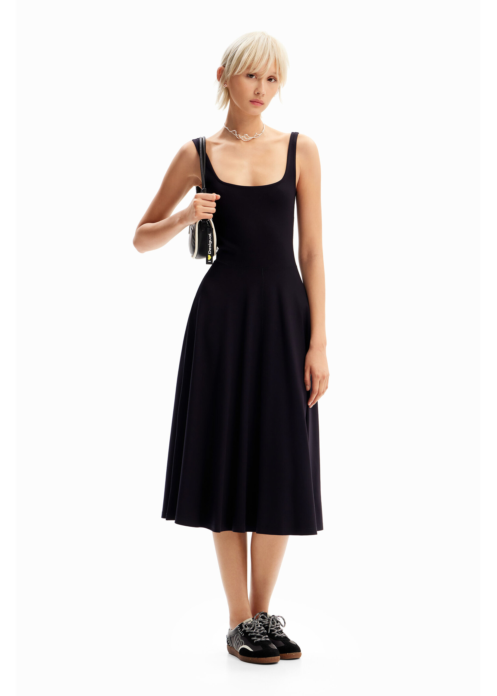 DESIGUAL Robe midi unie à bretelles-NOIR