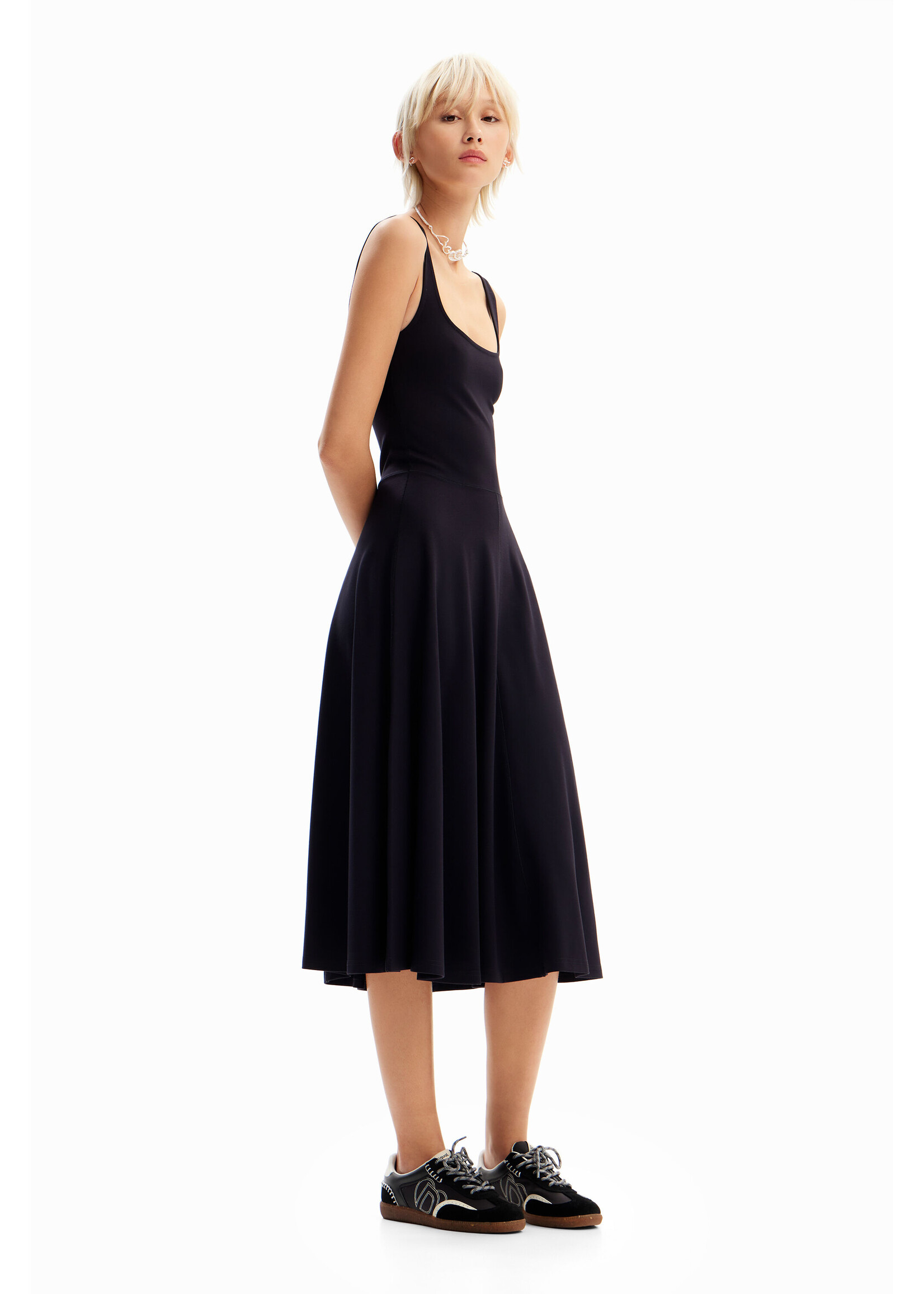 DESIGUAL Robe midi unie à bretelles-NOIR