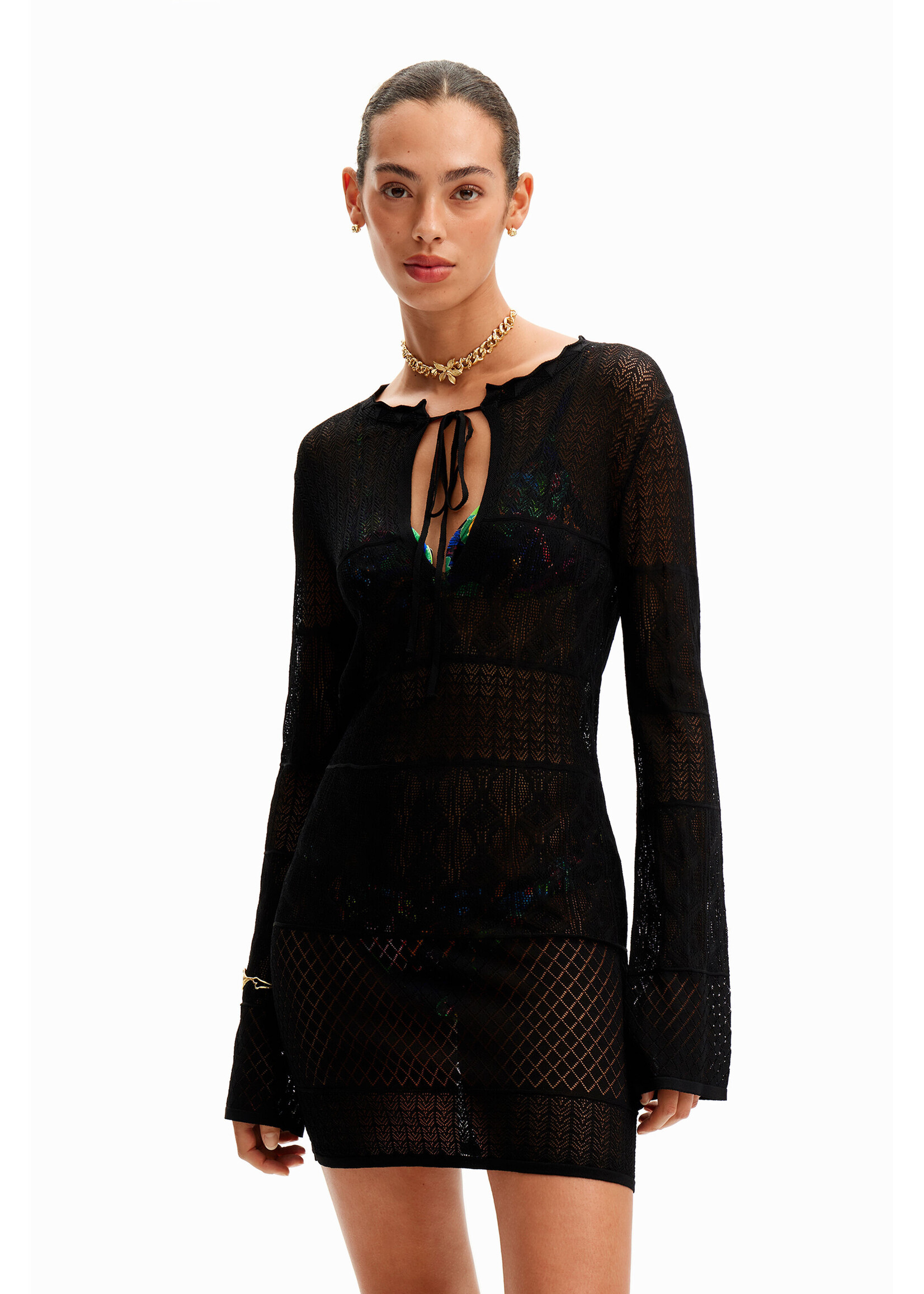 DESIGUAL Short openwork tunic dress