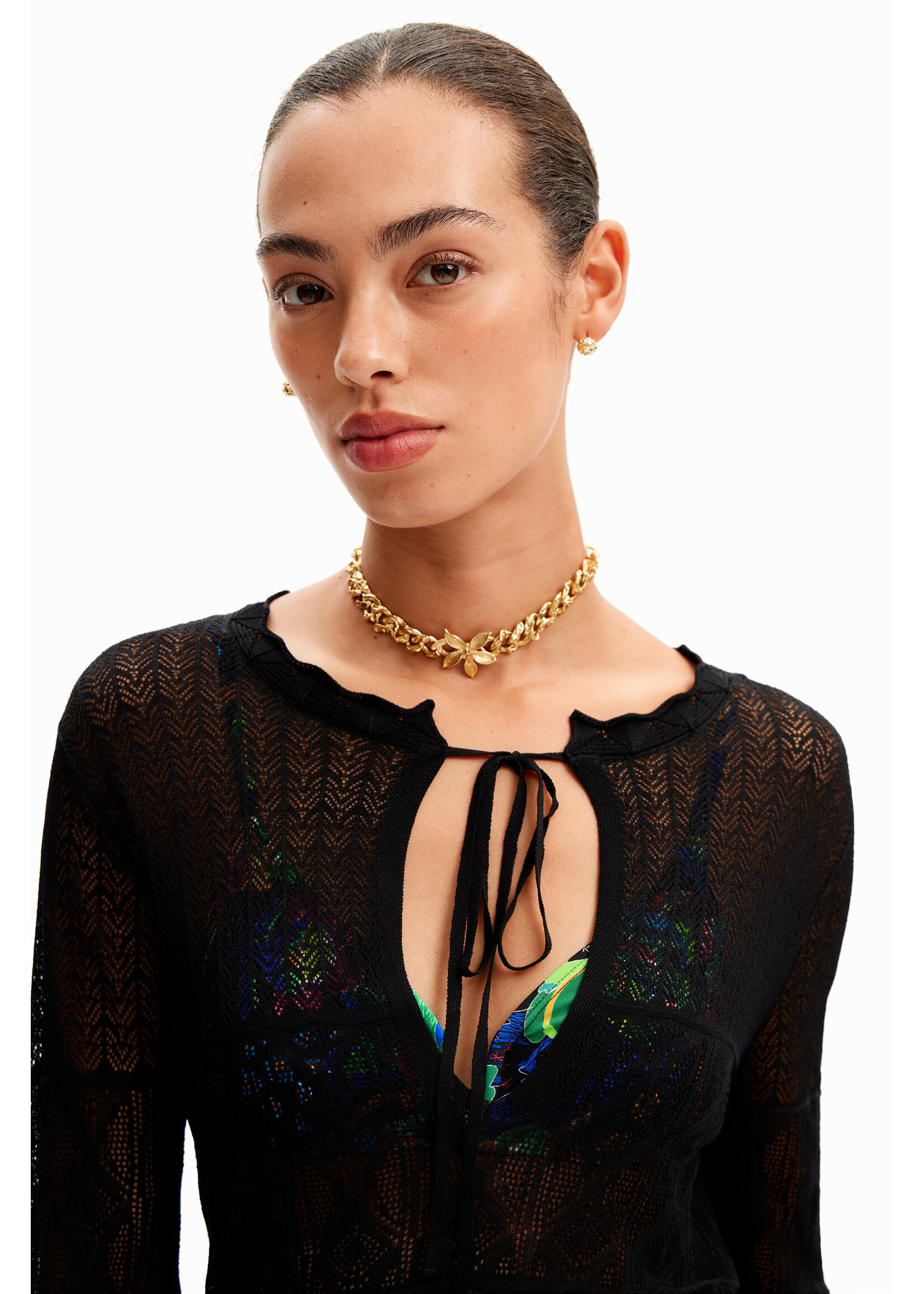 DESIGUAL Robe tunique courte motif ajouré-NOIR