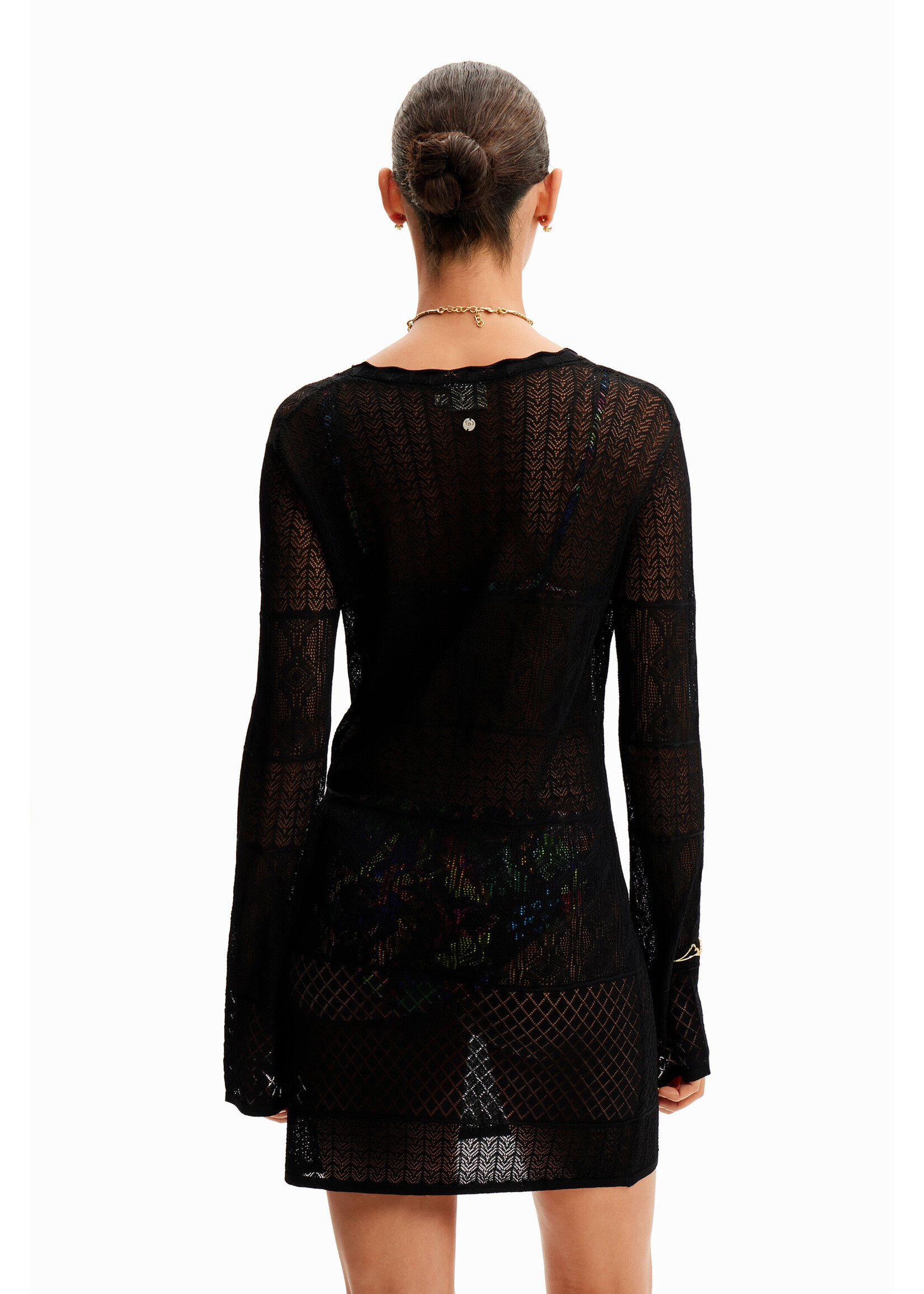 DESIGUAL Robe tunique courte motif ajouré-NOIR