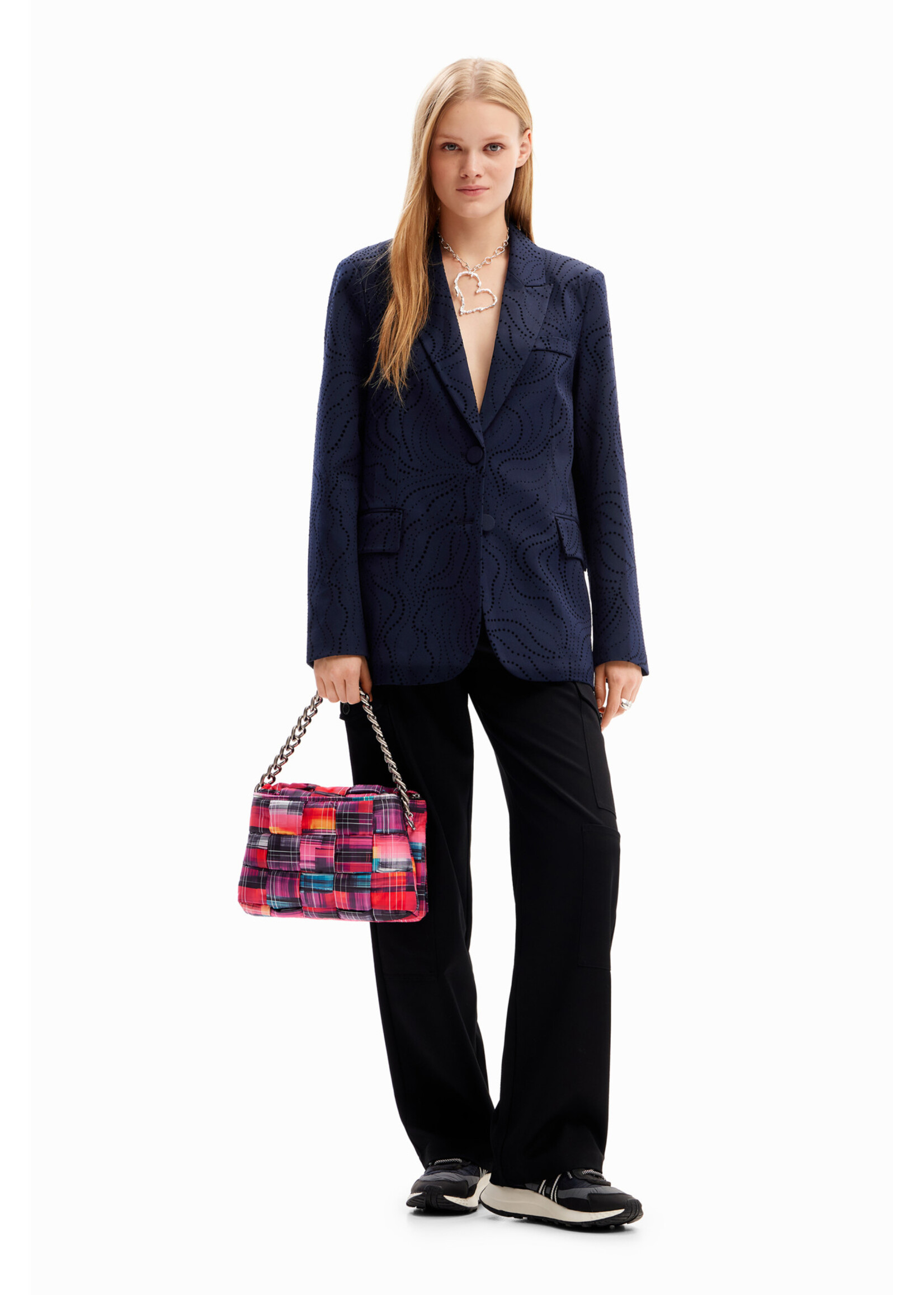 DESIGUAL Blazer brodé de fleurs-Bleu
