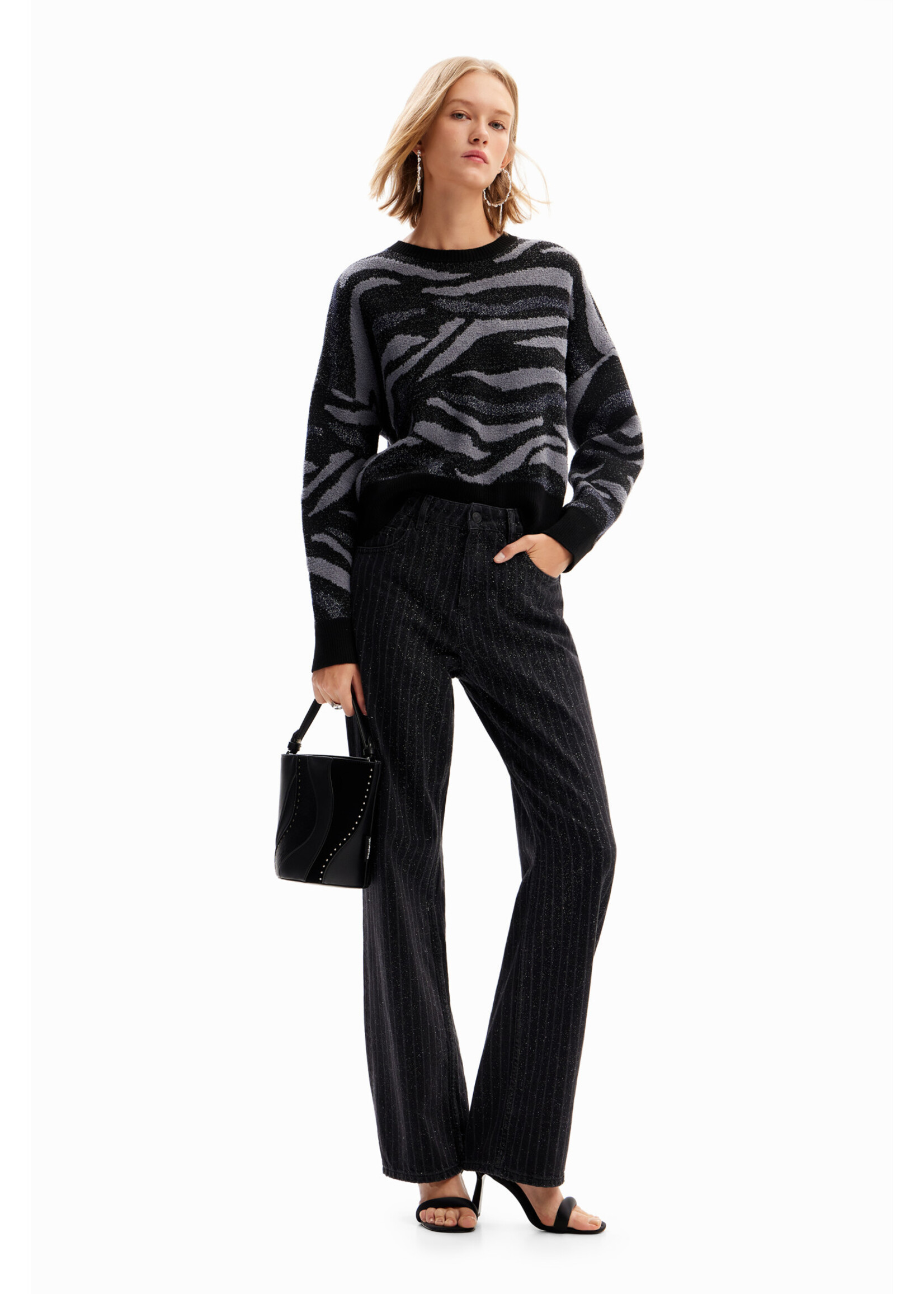 DESIGUAL Pull imprimé animal-Noir