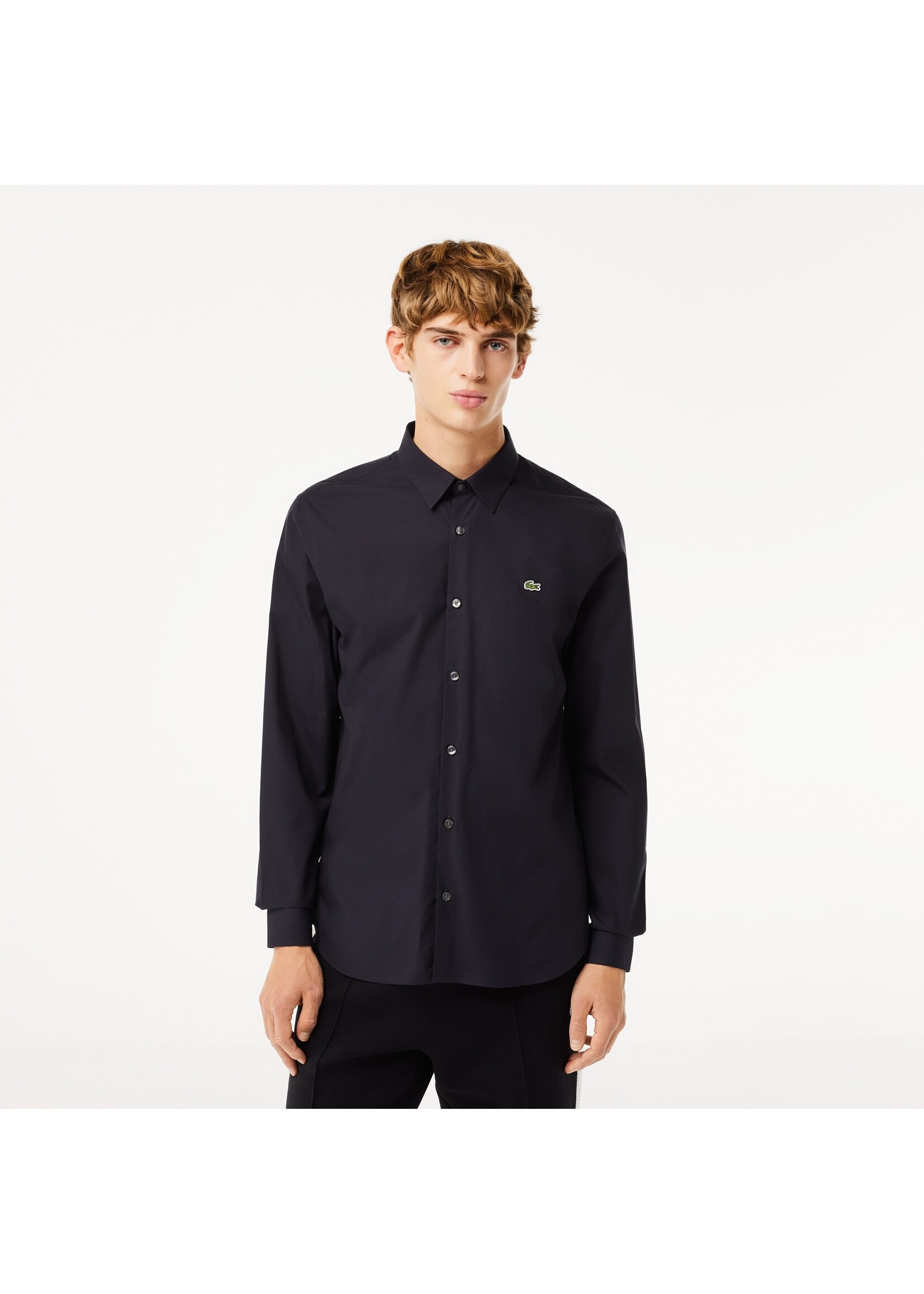 LACOSTE Chemise slim fit en popeline de coton stretch pour homme-NOIR