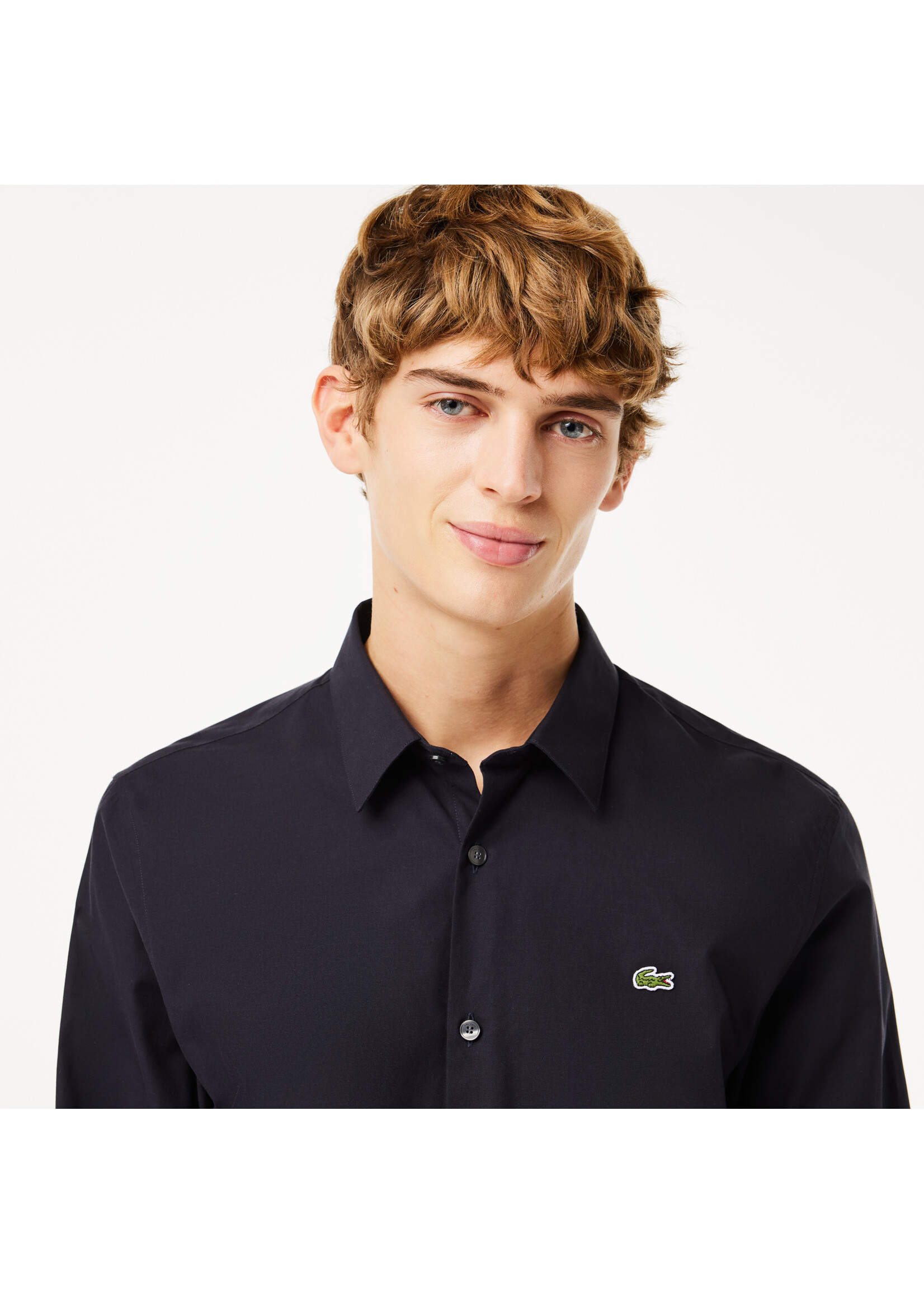 LACOSTE Chemise slim fit en popeline de coton stretch pour homme-NOIR