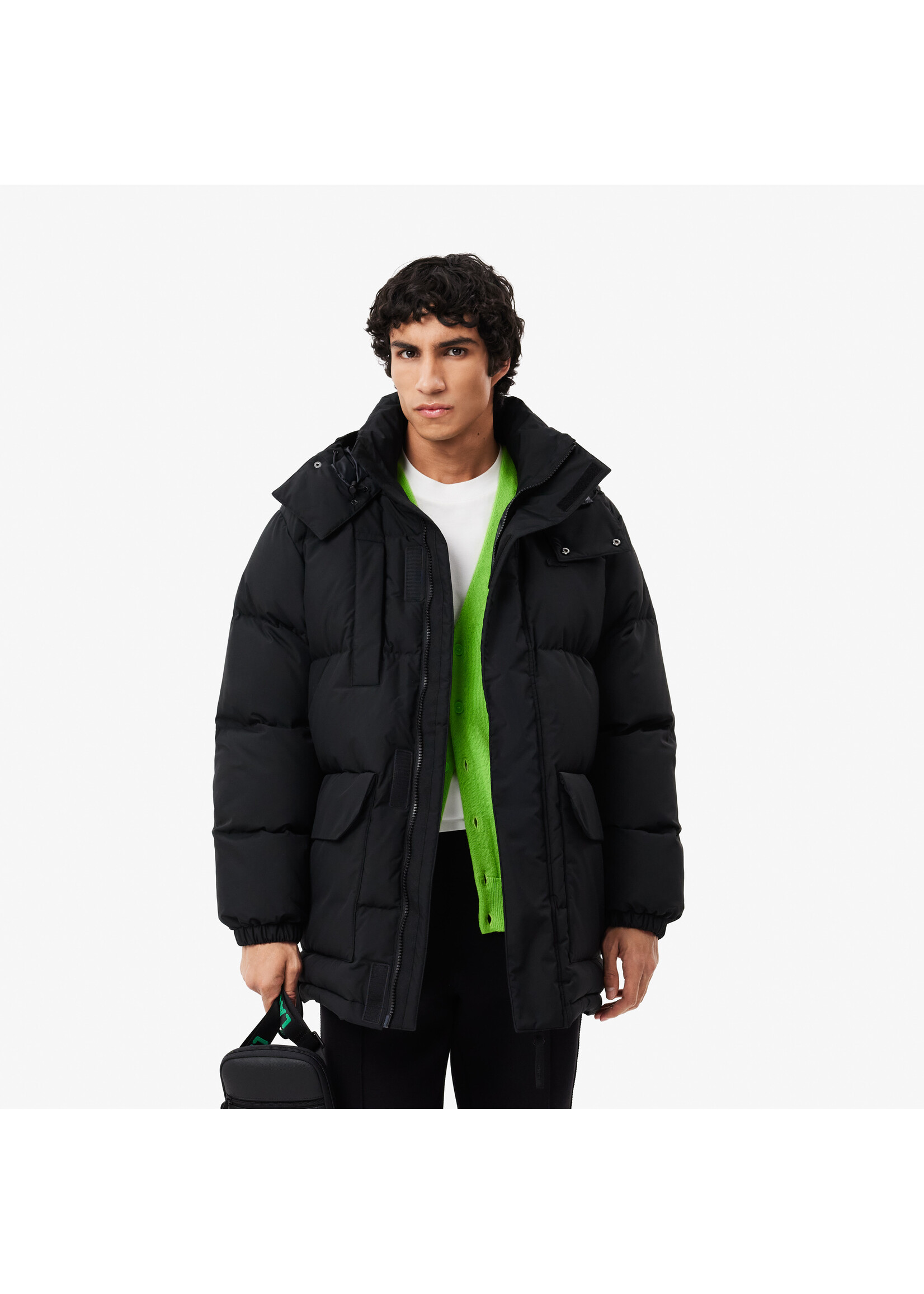 LACOSTE Doudoune mi-longue déperlante en duvet avec capuche amovible pour homme-NOIR