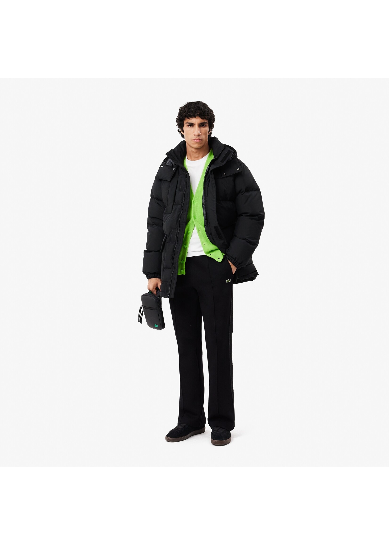 LACOSTE Doudoune mi-longue déperlante en duvet avec capuche amovible pour homme-NOIR
