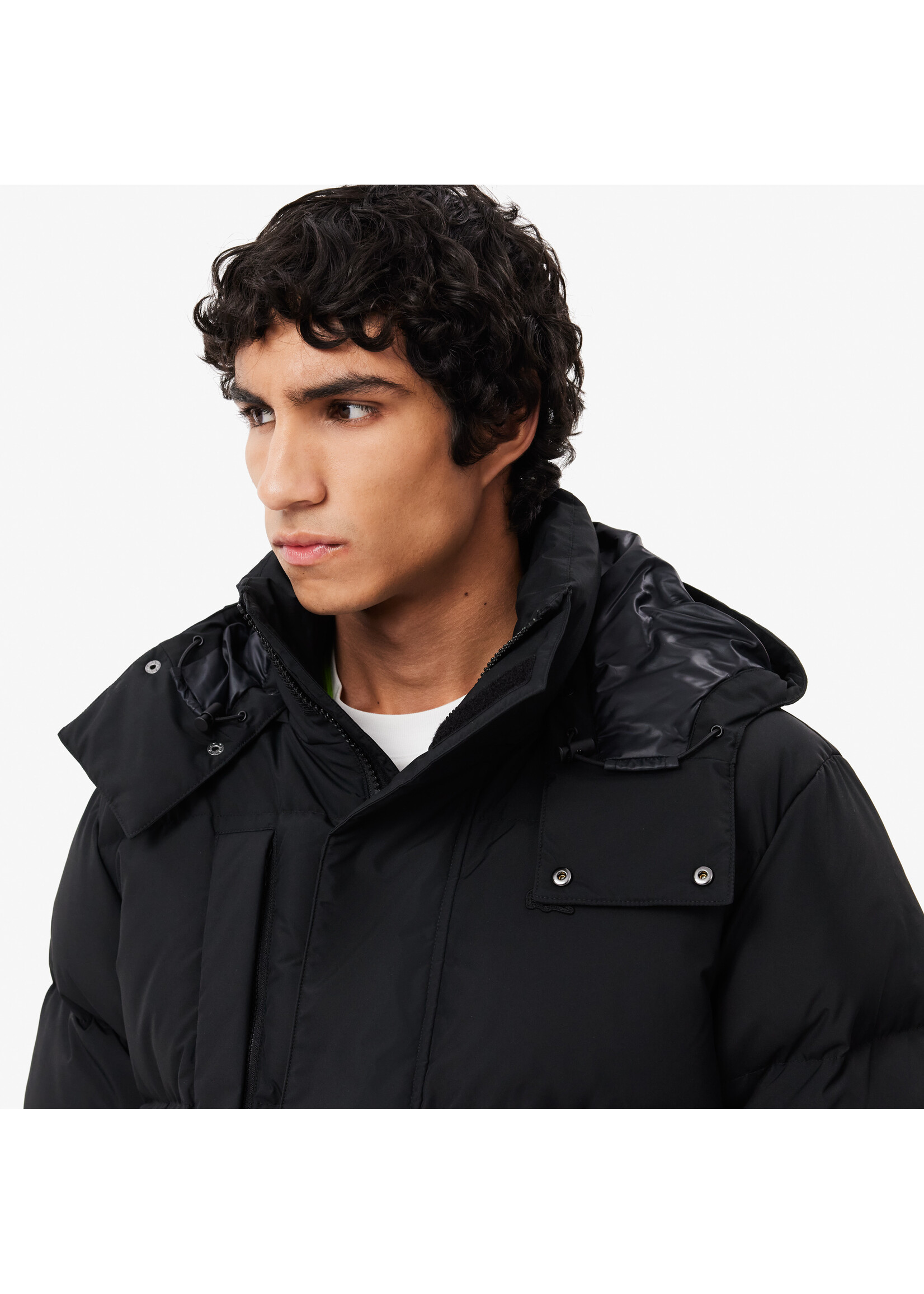 LACOSTE Doudoune mi-longue déperlante en duvet avec capuche amovible pour homme-NOIR