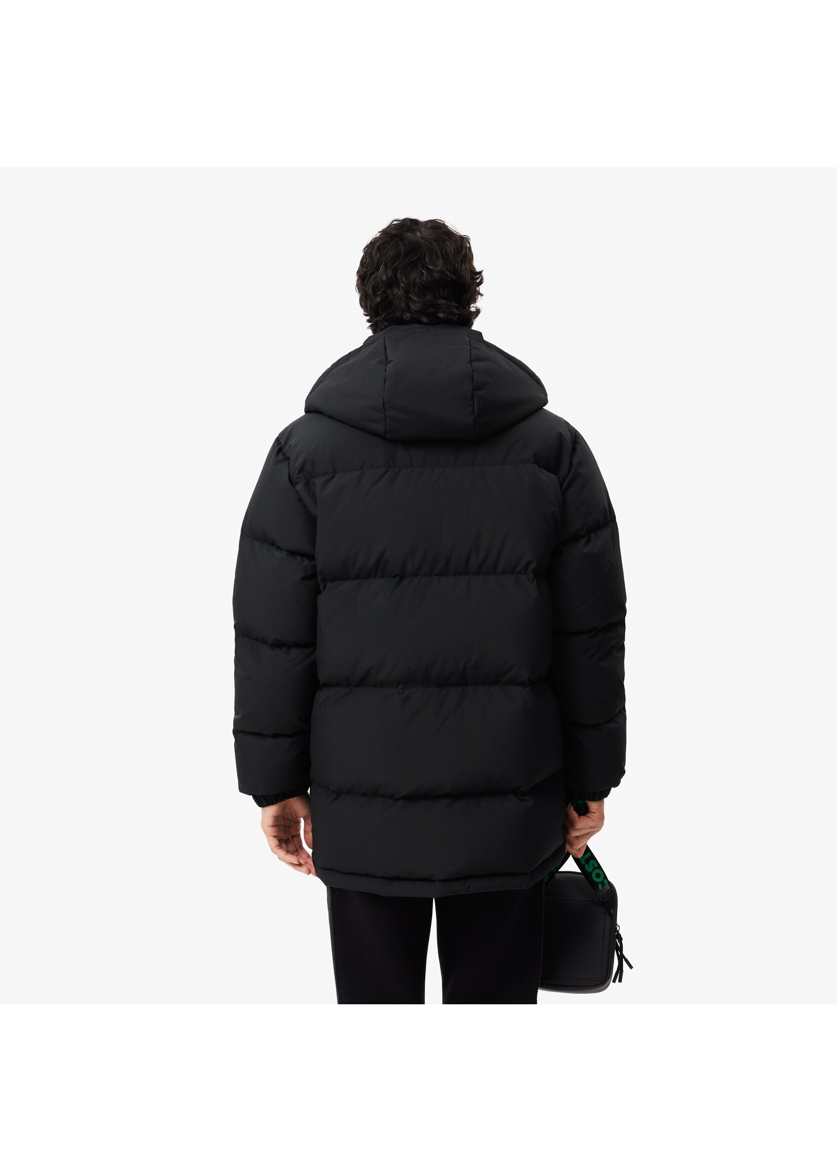 LACOSTE Doudoune mi-longue déperlante en duvet avec capuche amovible pour homme-NOIR
