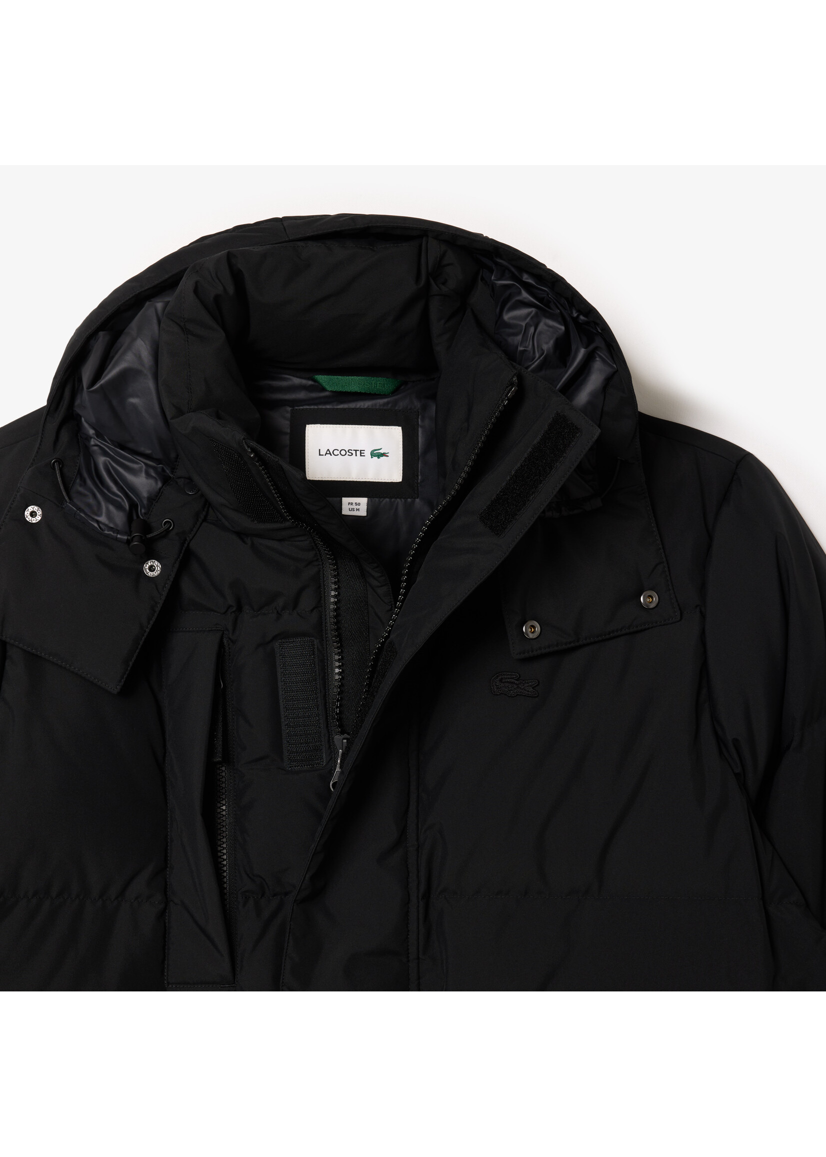LACOSTE Doudoune mi-longue déperlante en duvet avec capuche amovible pour homme-NOIR