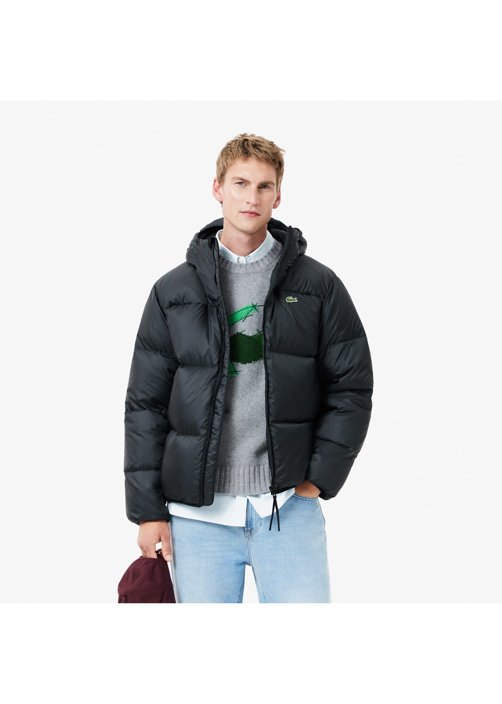 LACOSTE Doudoune courte à capuche déperlante pour homme-NOIR