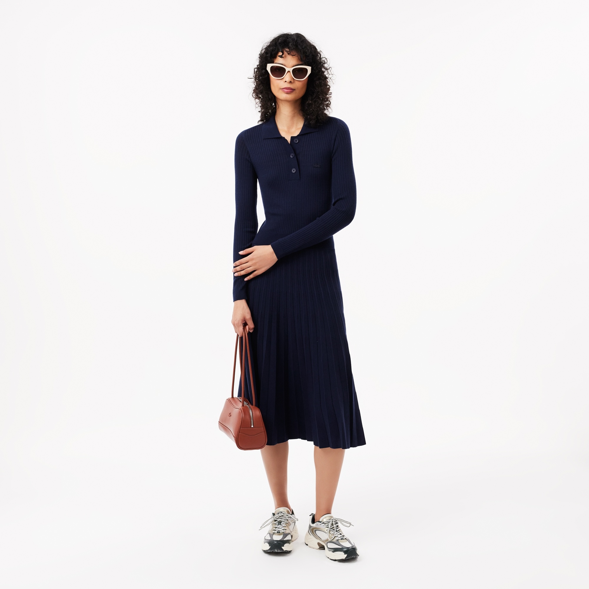 【LACOSTE】 ★ Wool Pleats Polo Dress ★ Wool 100% Long Sleeved Ribbed Wool Dress - Lacroix espace boutique inc.