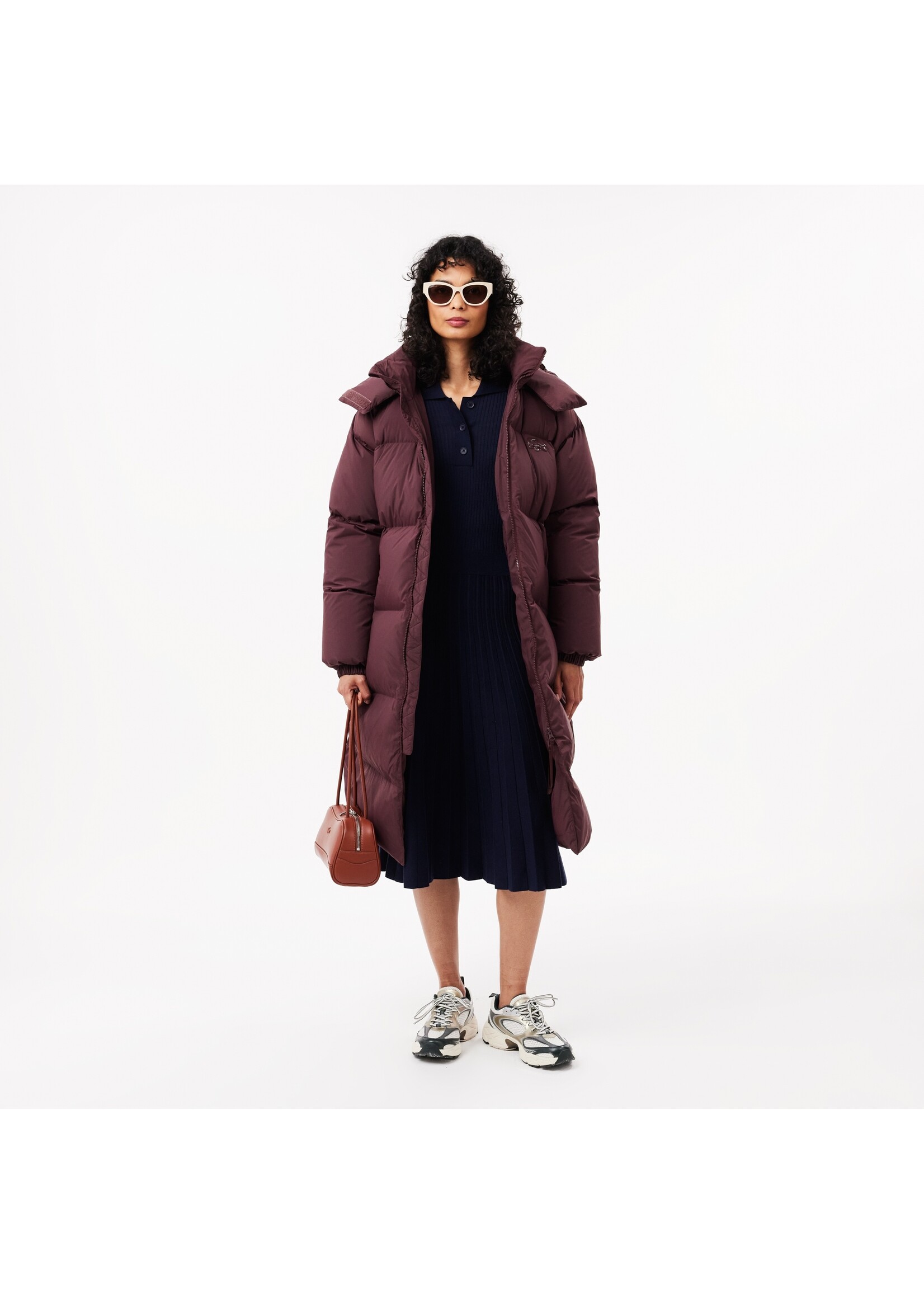 LACOSTE Robe longue côtelée en laine-Marine