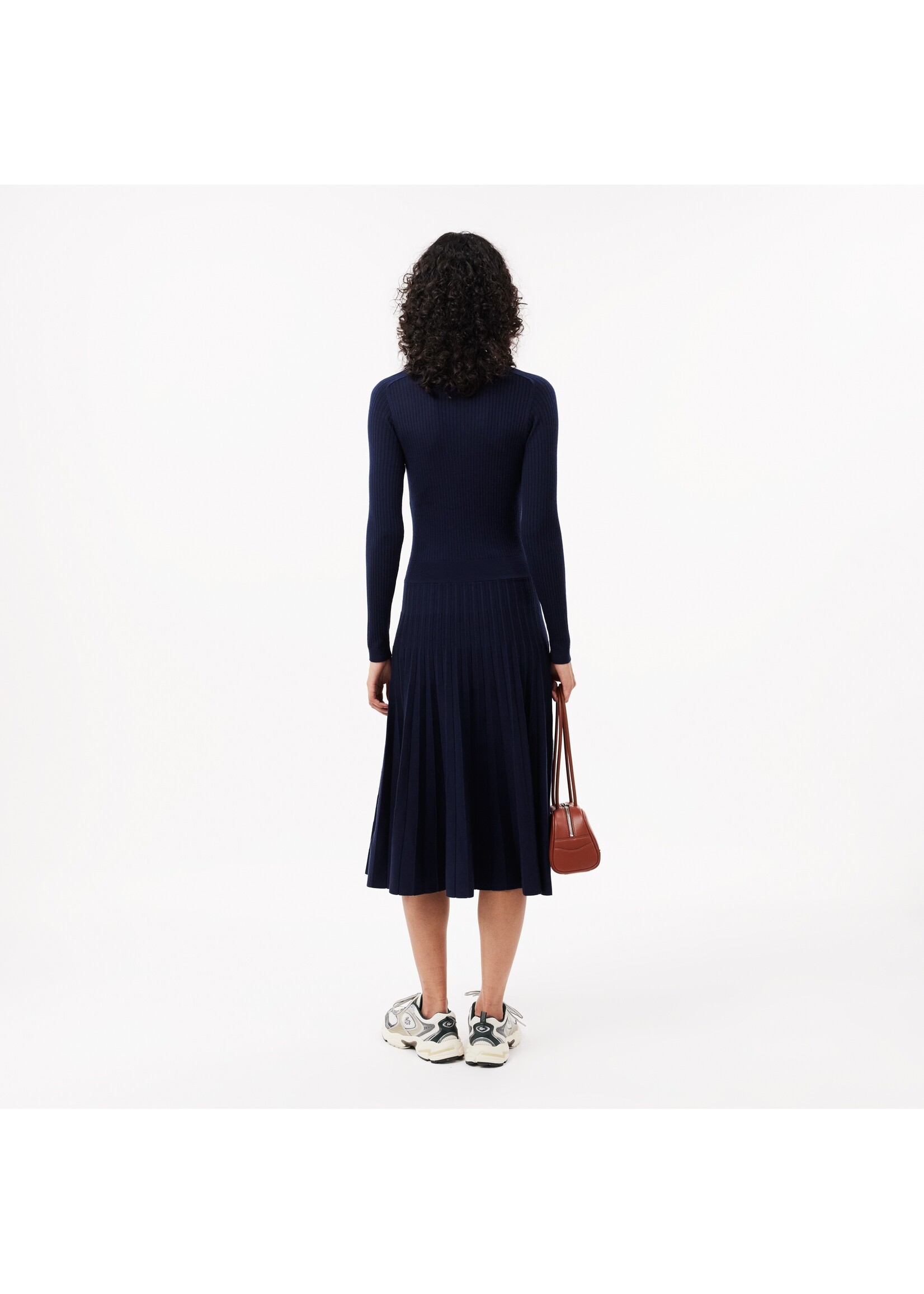 LACOSTE Robe longue côtelée en laine-Marine