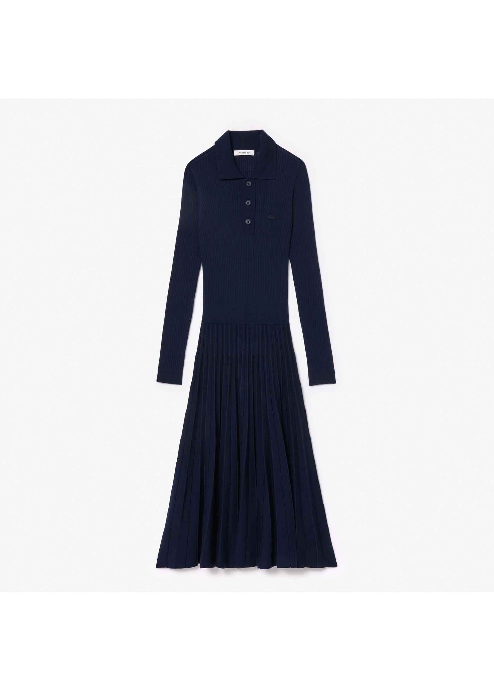 LACOSTE Robe longue côtelée en laine-Marine