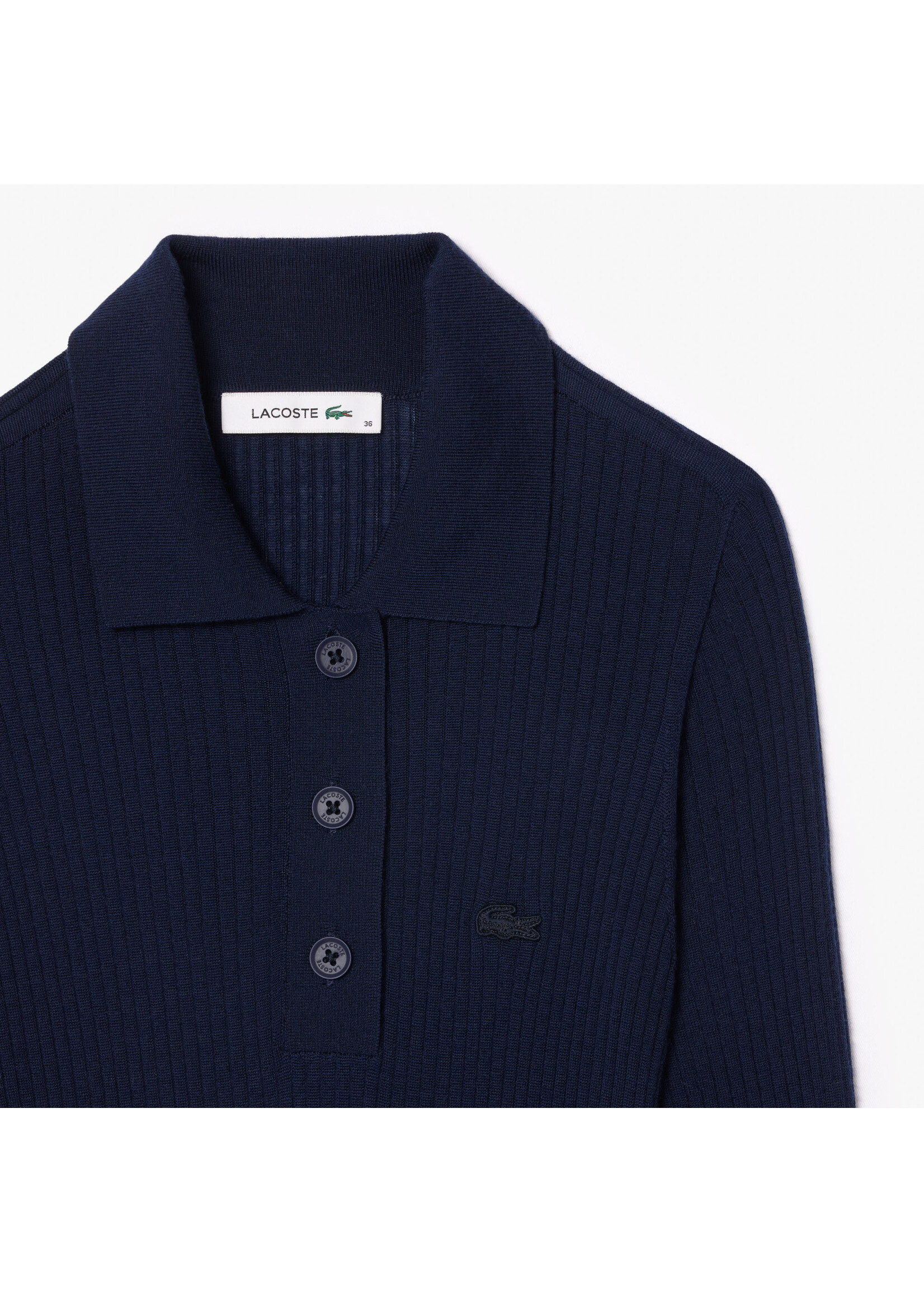 LACOSTE Robe longue côtelée en laine-Marine