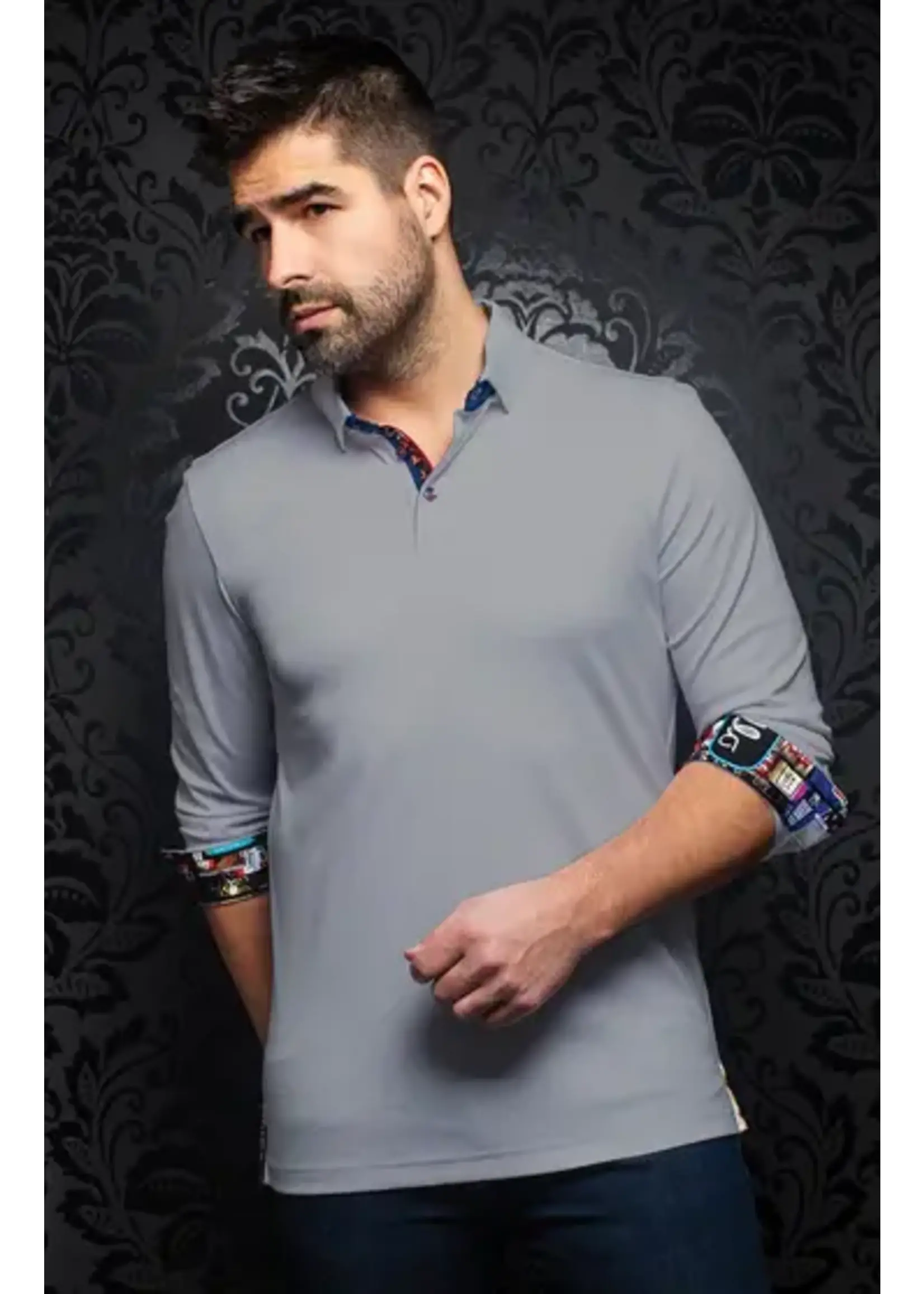 AU NOIR Chandail polo manches longues FALCON-Gris léger