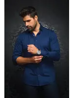 AU NOIR Chemise de ville unie en tricot extensible Alexander SDL-Marine