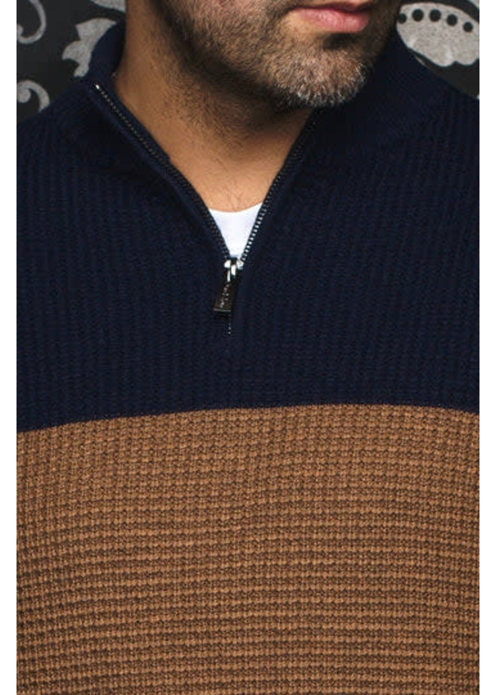 AU NOIR Chandail en tricot en bloc de couleurs Dalvik-Tabac