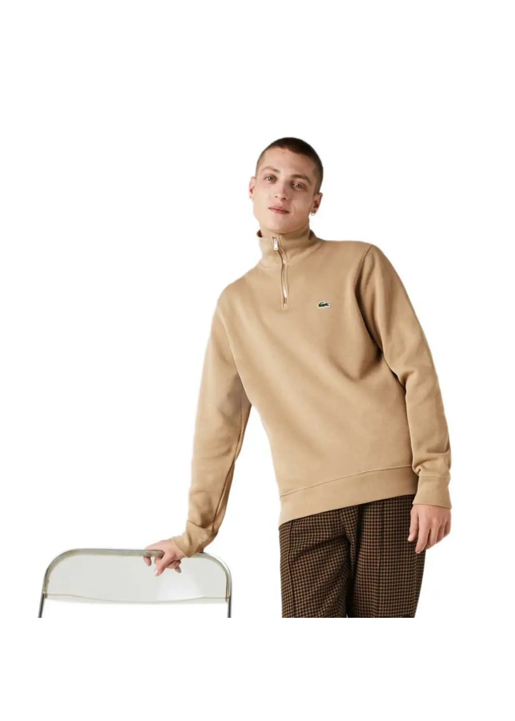 LACOSTE Zip-Up High Neck Interlock Sweatshirt