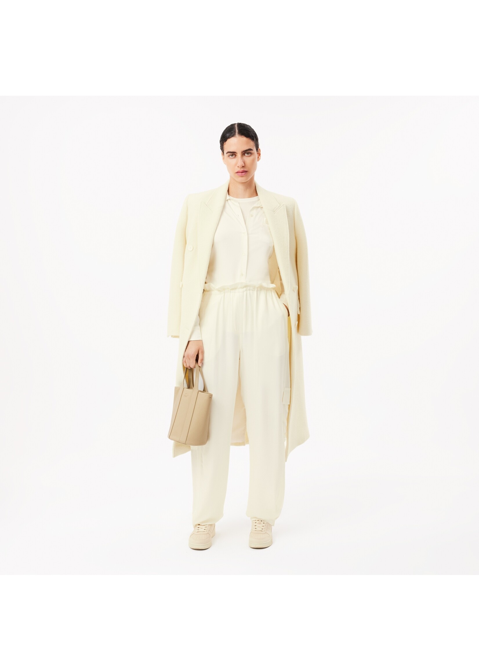 LACOSTE Blouse classique avec poche et logo ton sur ton pour femme-Crème