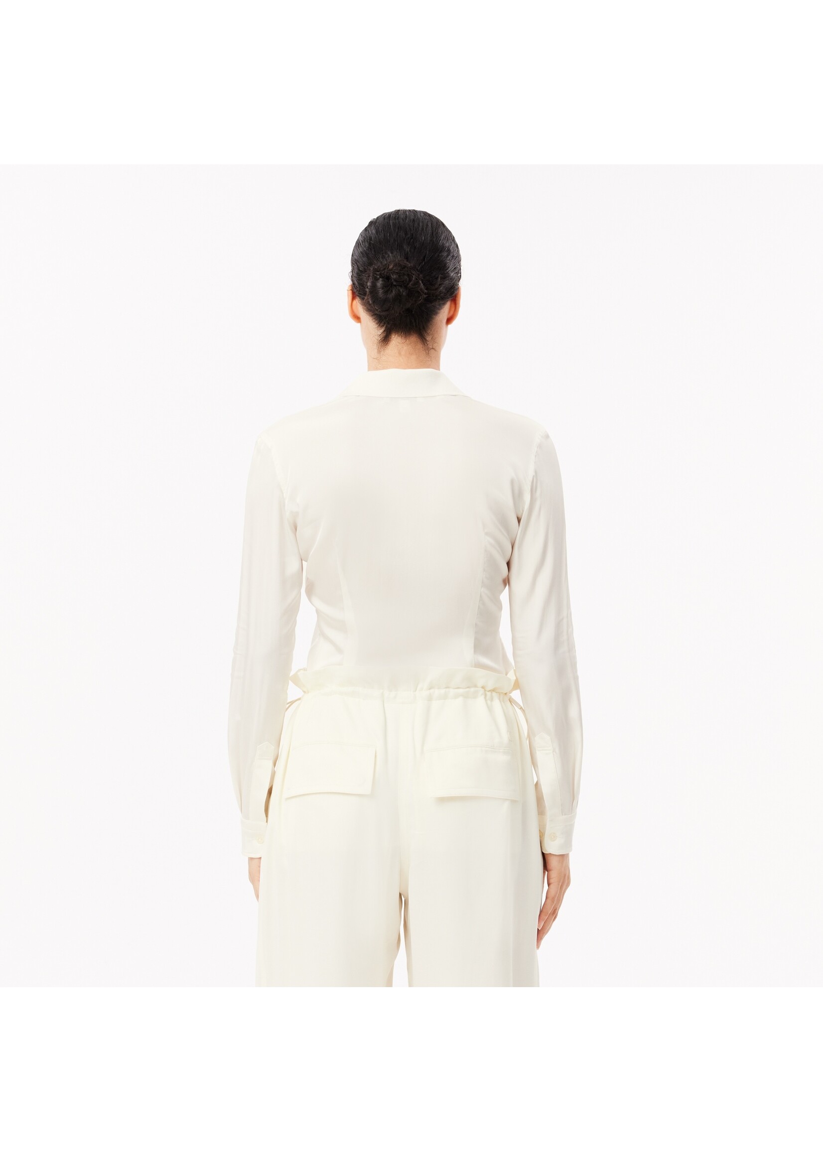LACOSTE Blouse classique avec poche et logo ton sur ton pour femme-Crème