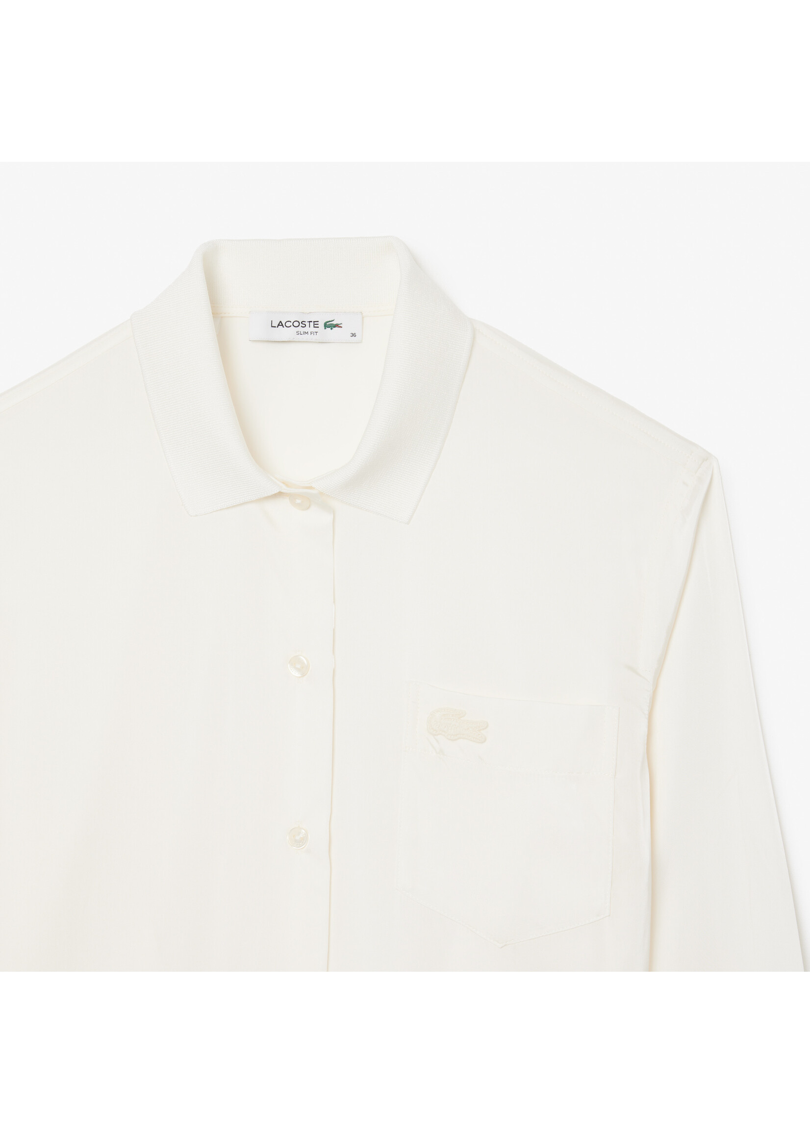 LACOSTE Blouse classique avec poche et logo ton sur ton pour femme-Crème