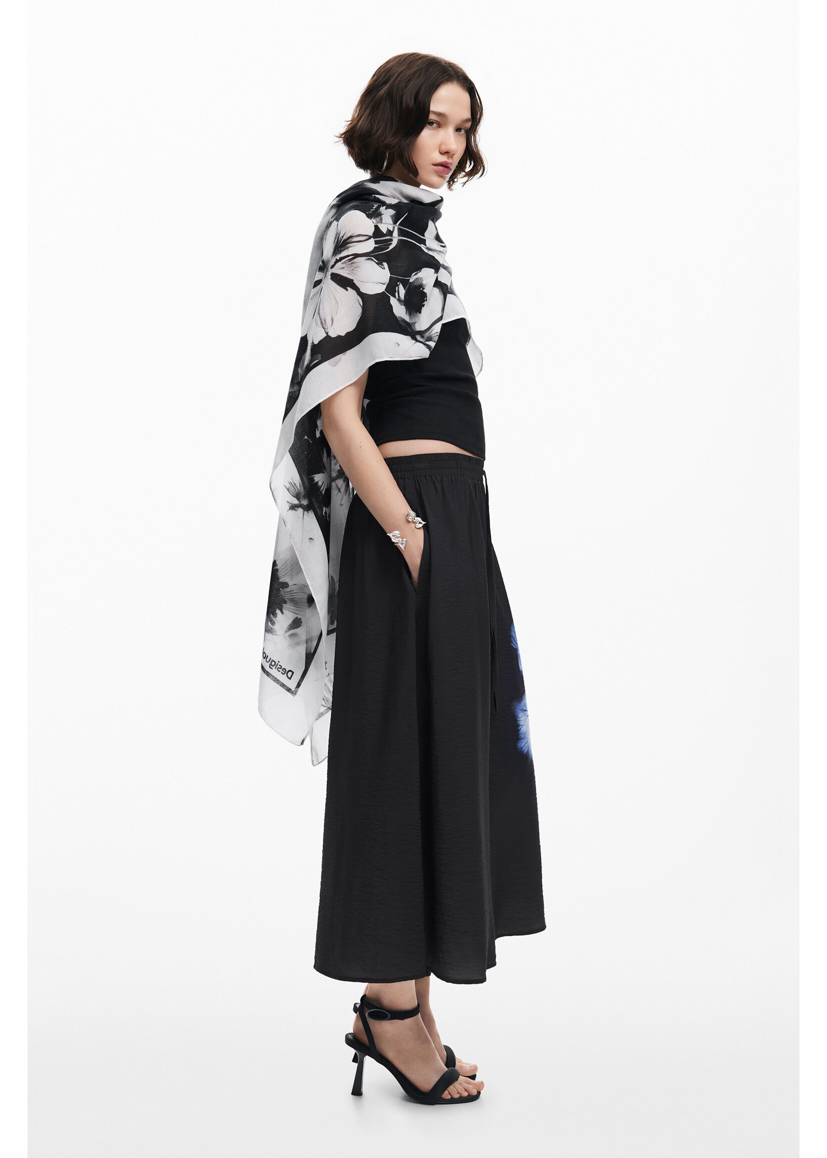 DESIGUAL Foulard à fleurs-Noir