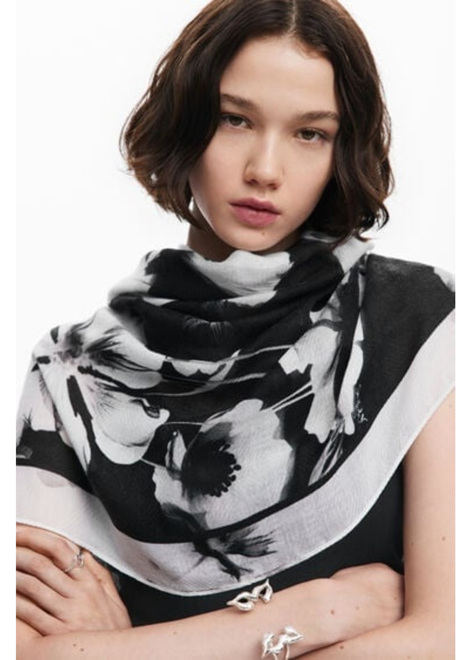 DESIGUAL Foulard à fleurs-Noir