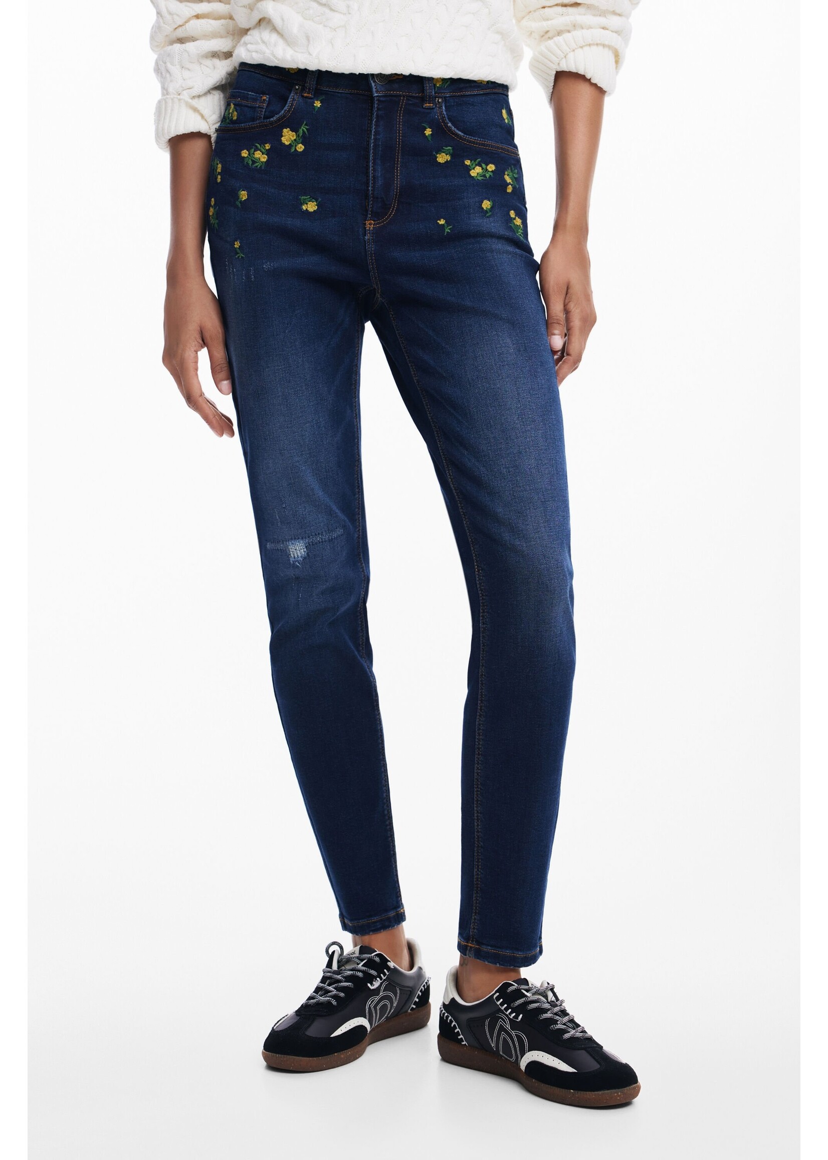DESIGUAL Pantalon en denim à fleurs-Bleu