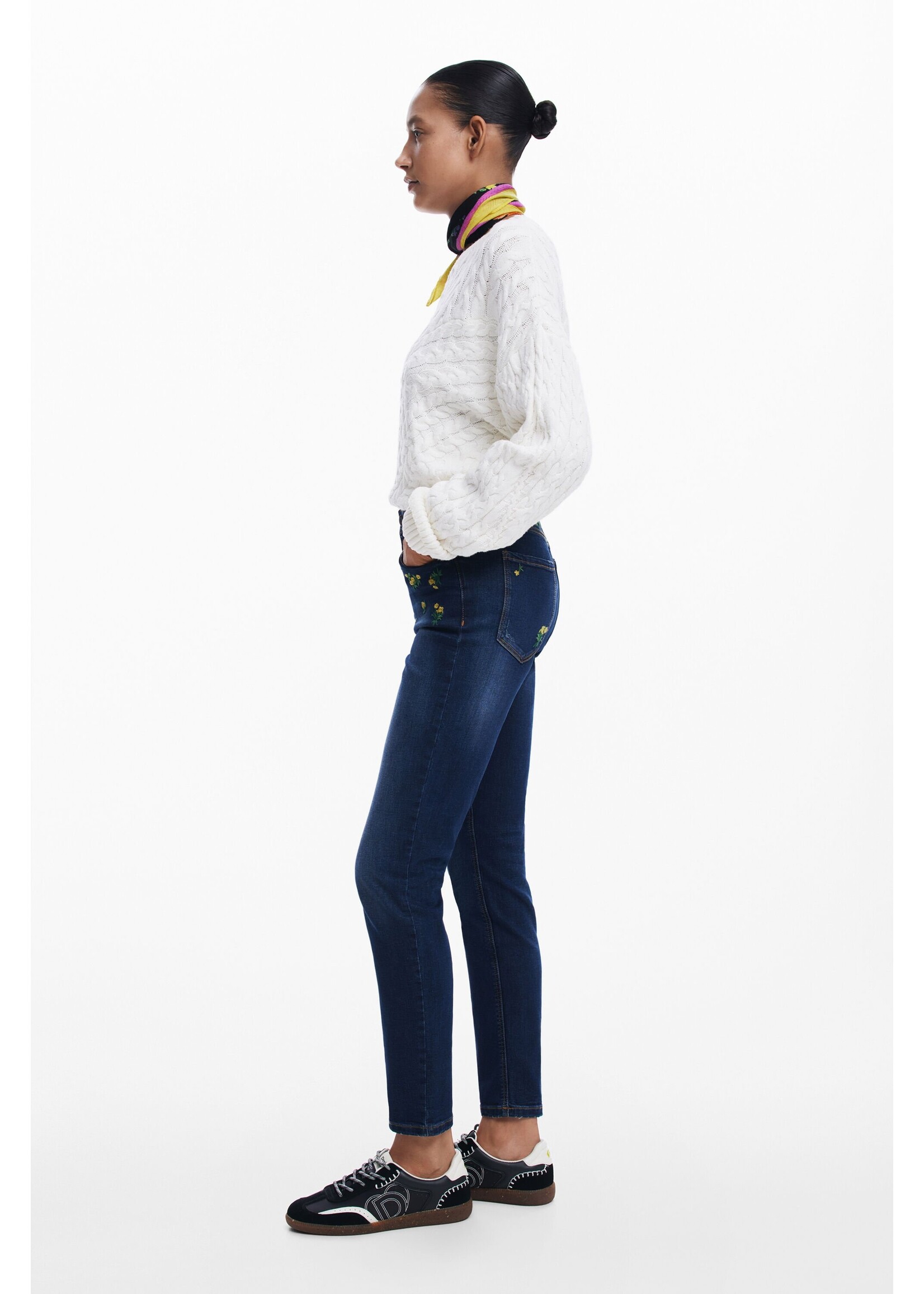 DESIGUAL Pantalon en denim à fleurs-Bleu