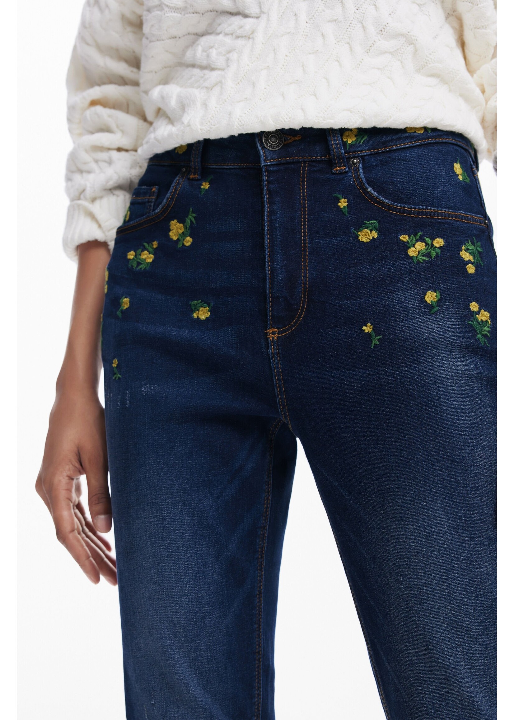 DESIGUAL Pantalon en denim à fleurs-Bleu