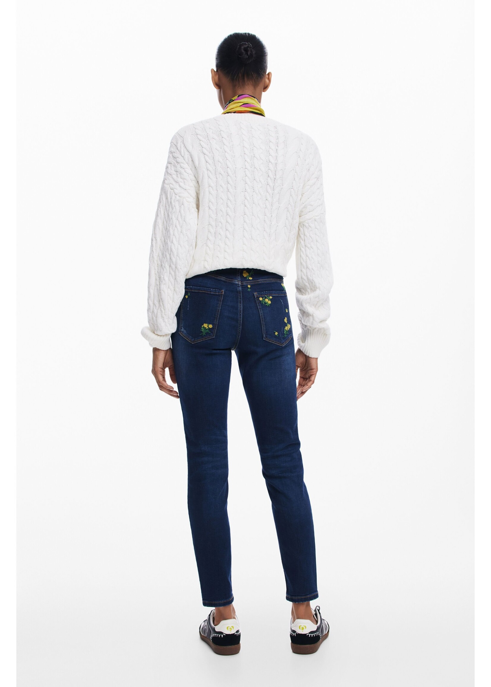 DESIGUAL Pantalon en denim à fleurs-Bleu