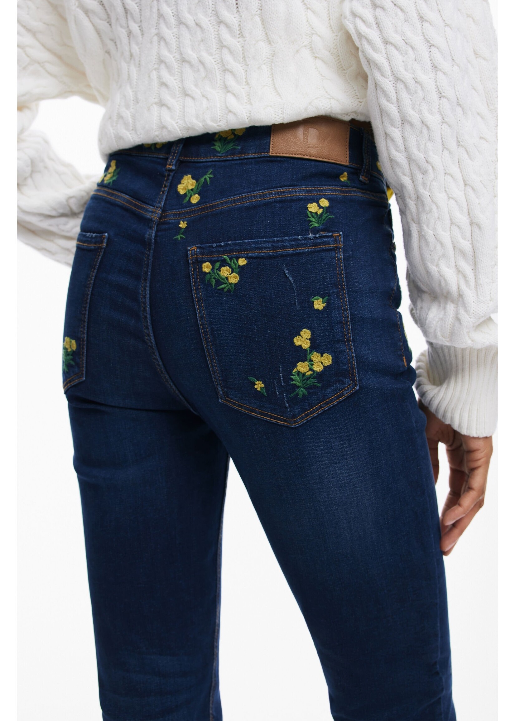 DESIGUAL Pantalon en denim à fleurs-Bleu