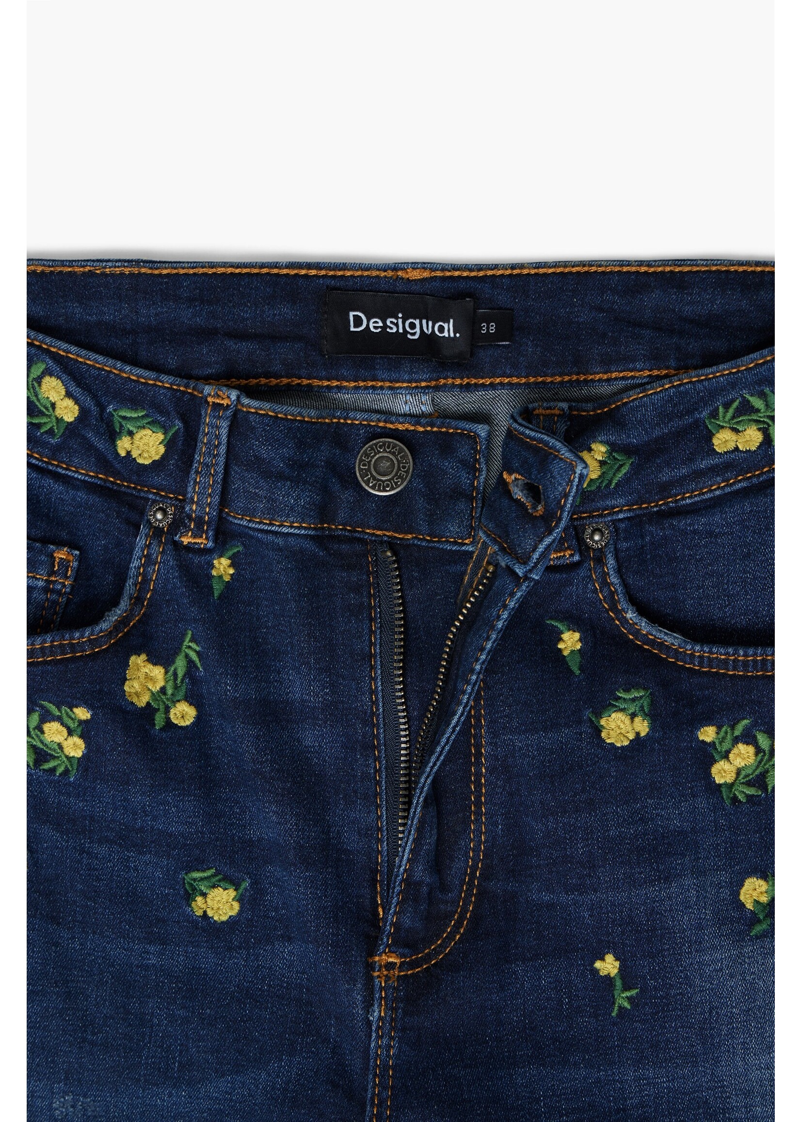 DESIGUAL Pantalon en denim à fleurs-Bleu