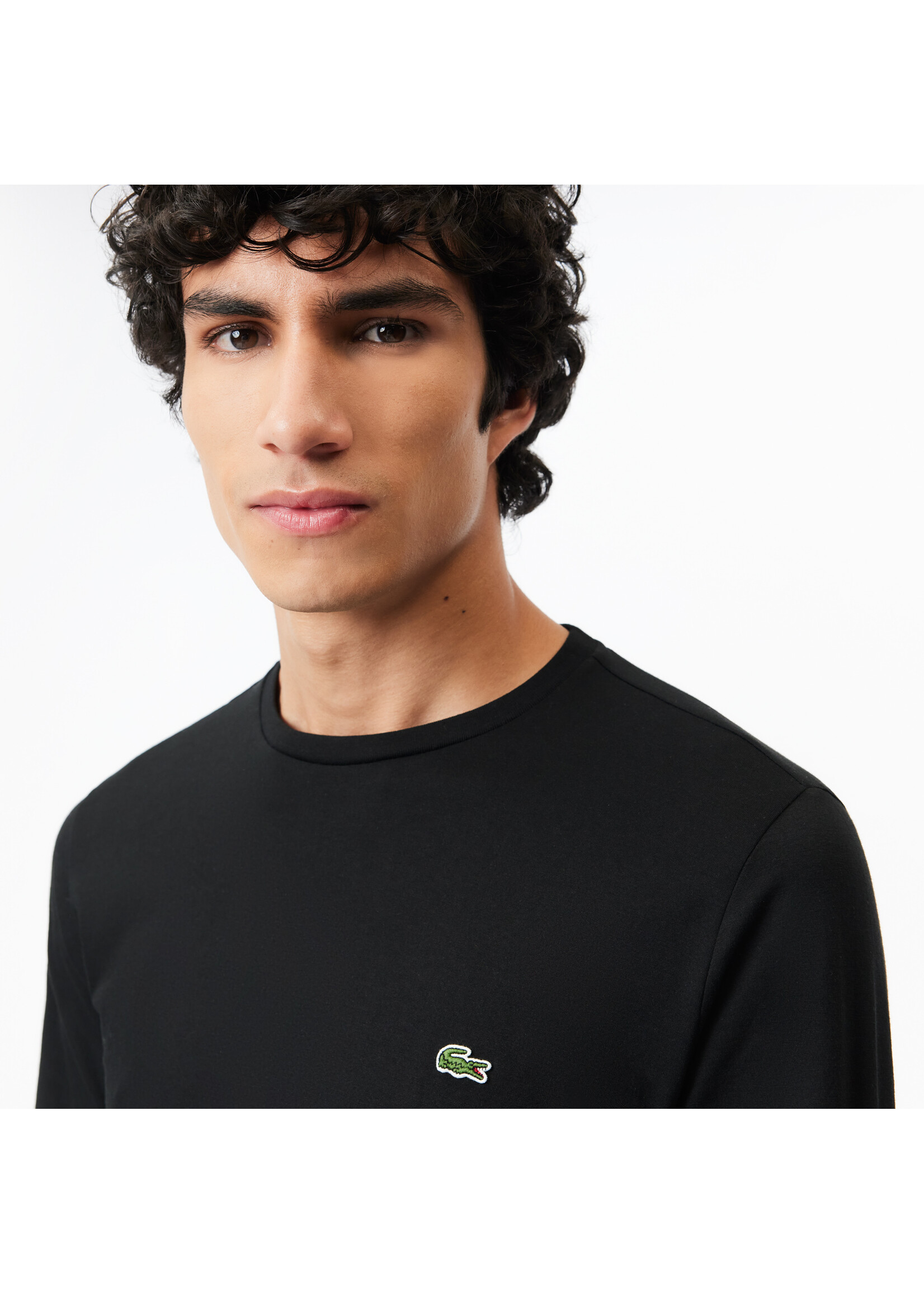 LACOSTE T-shirt col en rond à manches longues en jersey de coton pima uni pour homme-NOIR