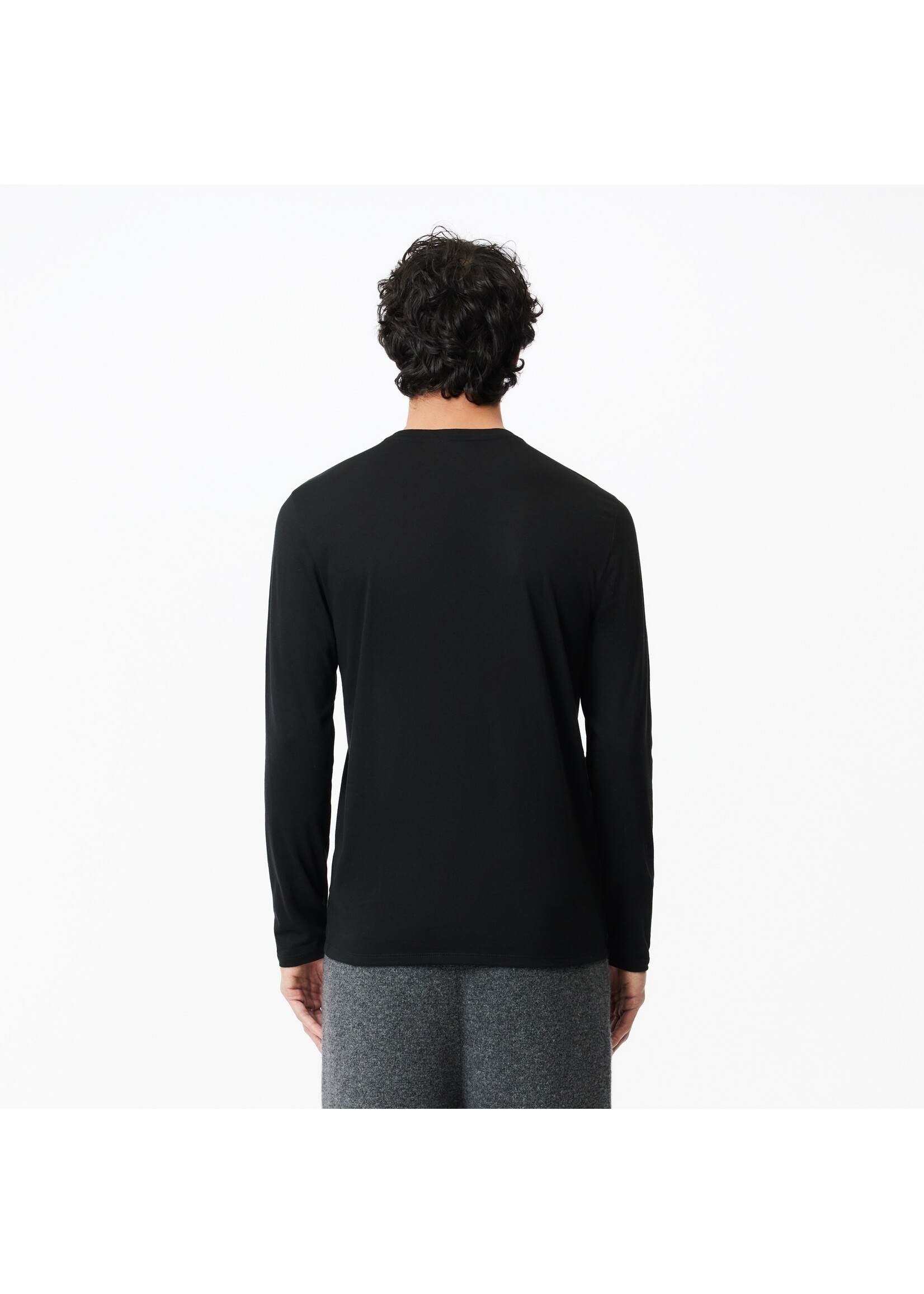 LACOSTE T-shirt col en rond à manches longues en jersey de coton pima uni pour homme-NOIR