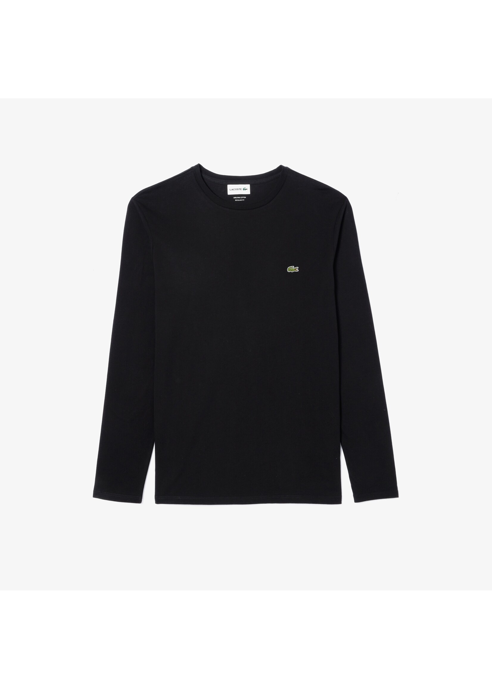 LACOSTE T-shirt col en rond à manches longues en jersey de coton pima uni pour homme-NOIR
