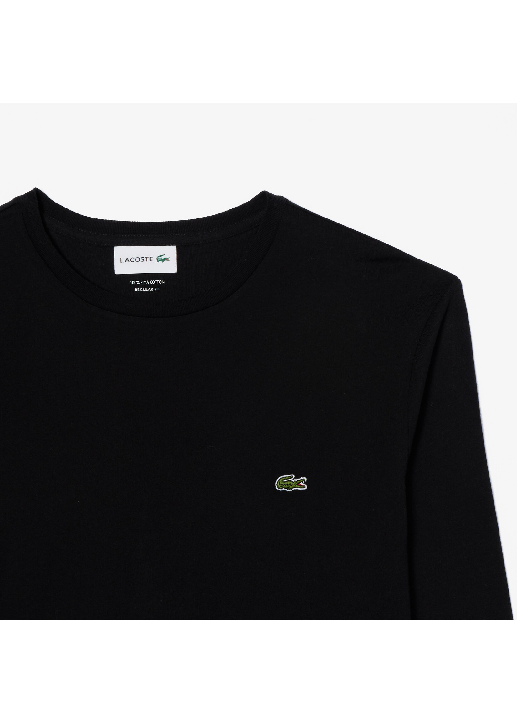 LACOSTE T-shirt col en rond à manches longues en jersey de coton pima uni pour homme-NOIR