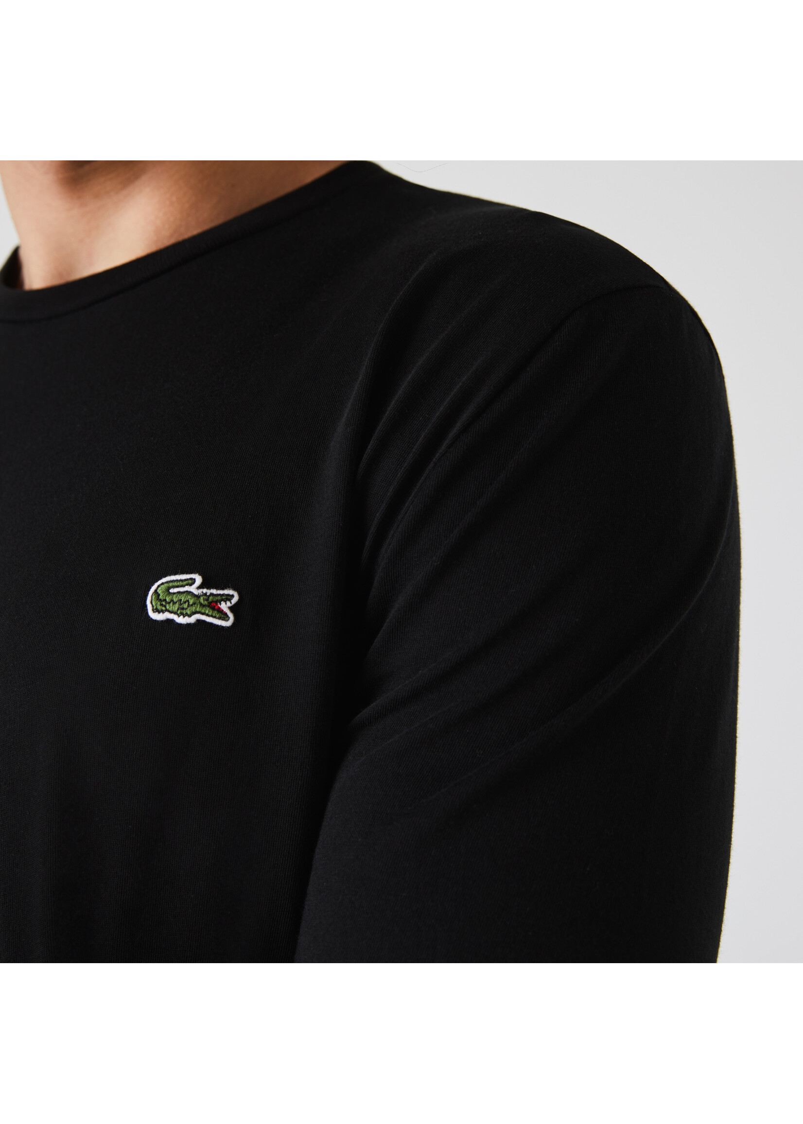 LACOSTE T-shirt col en rond à manches longues en jersey de coton pima uni pour homme-NOIR