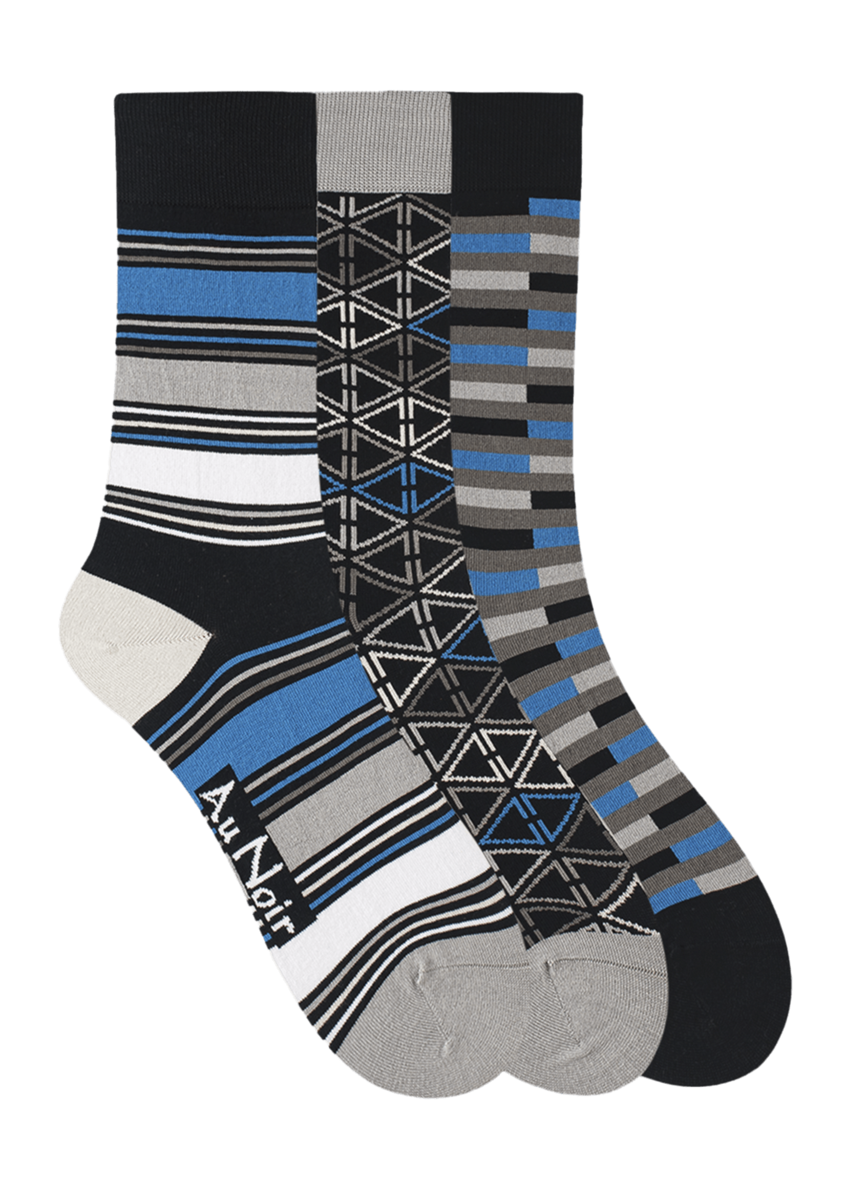 AU NOIR Chaussettes colorées (pqt 3) pour homme-Noir Royal