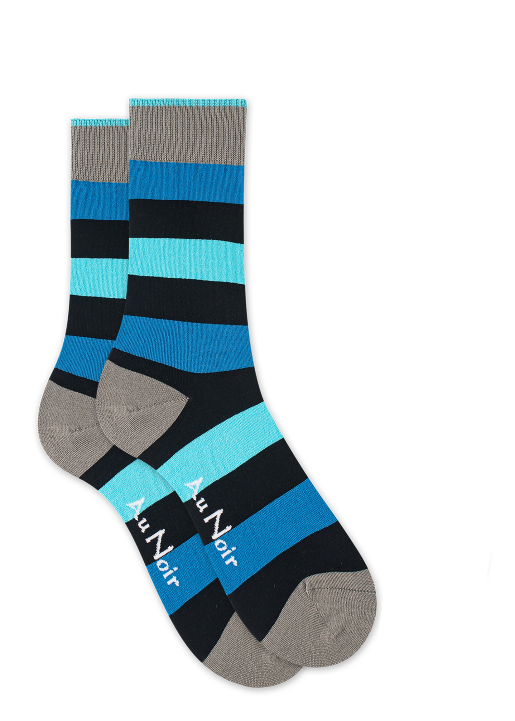 AU NOIR Chaussettes colorées en coton (paire) pour homme-Noir/Turquoise